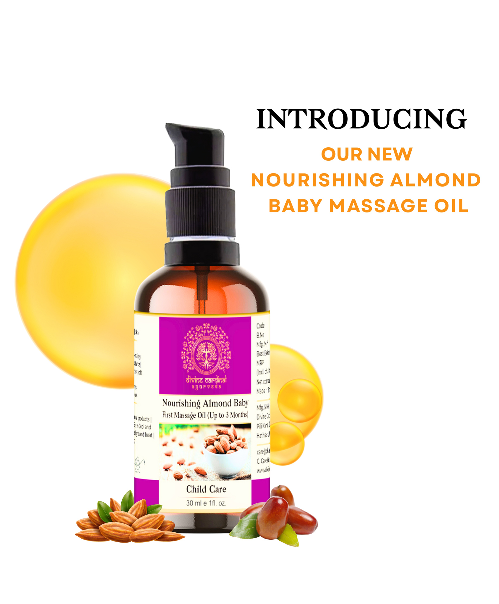 Divine Cardinal Nourishing Almond Baby First Massage Oil ( Up to 3 Months baby)-image-2