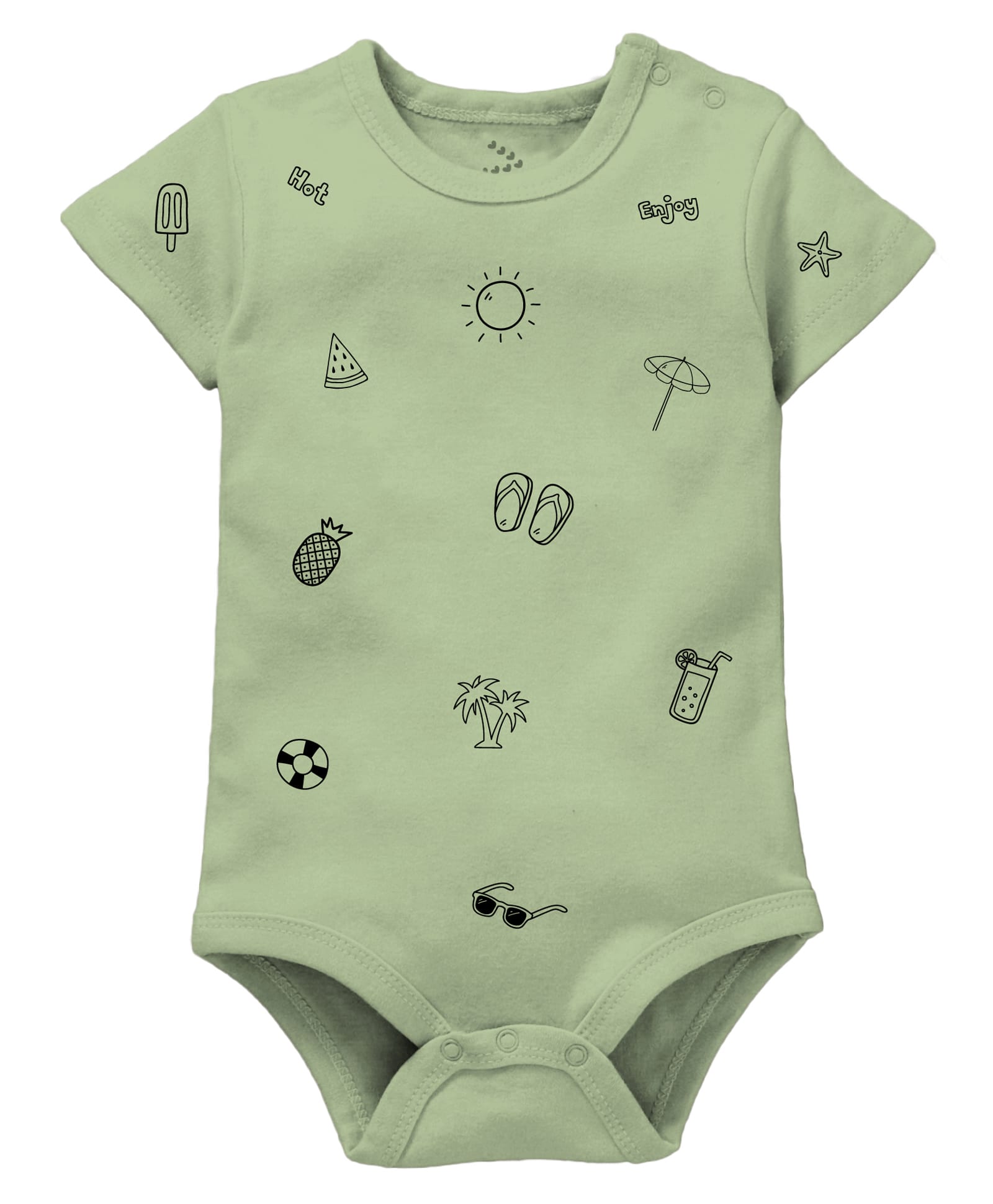 Zeezeezoo 100% Cotton Knit Father's Day Theme Half Sleeves Beach Theme Printed Onesie - Olive Green-picture-24