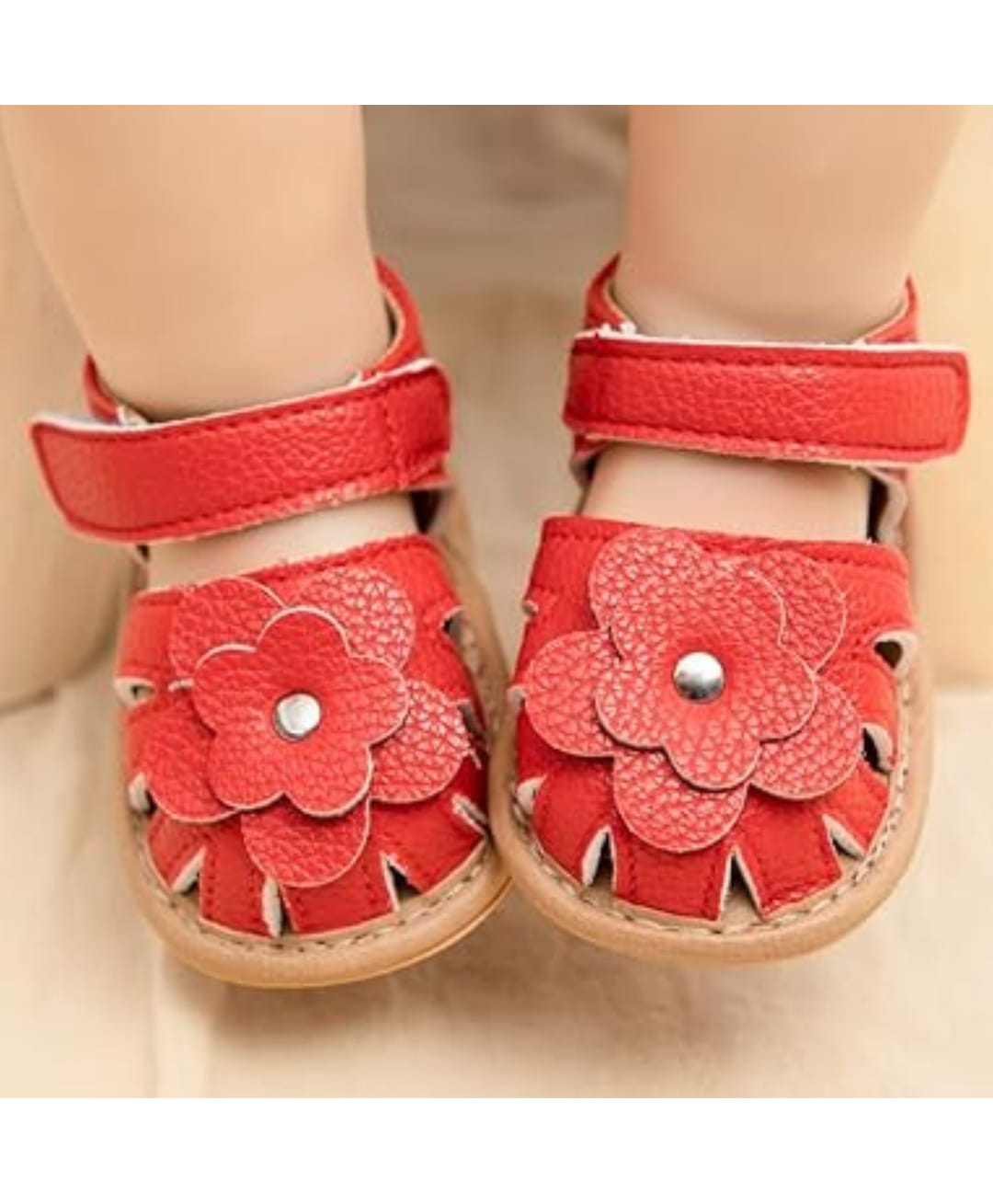 Neska Moda Floral Applique Detailed Velcro Closure Booties - Red-picture-36
