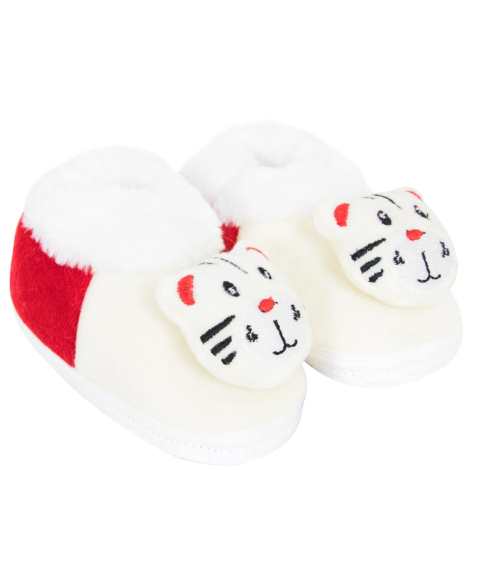 Neska Moda Tiger Applique & Fur Detailed Booties - Red & White-image-30