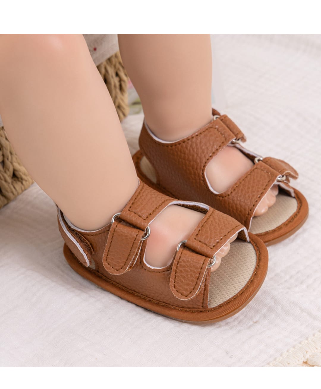 Neska Moda Solid Velcro Closure Anti Slip Booties - Brown-picture-3