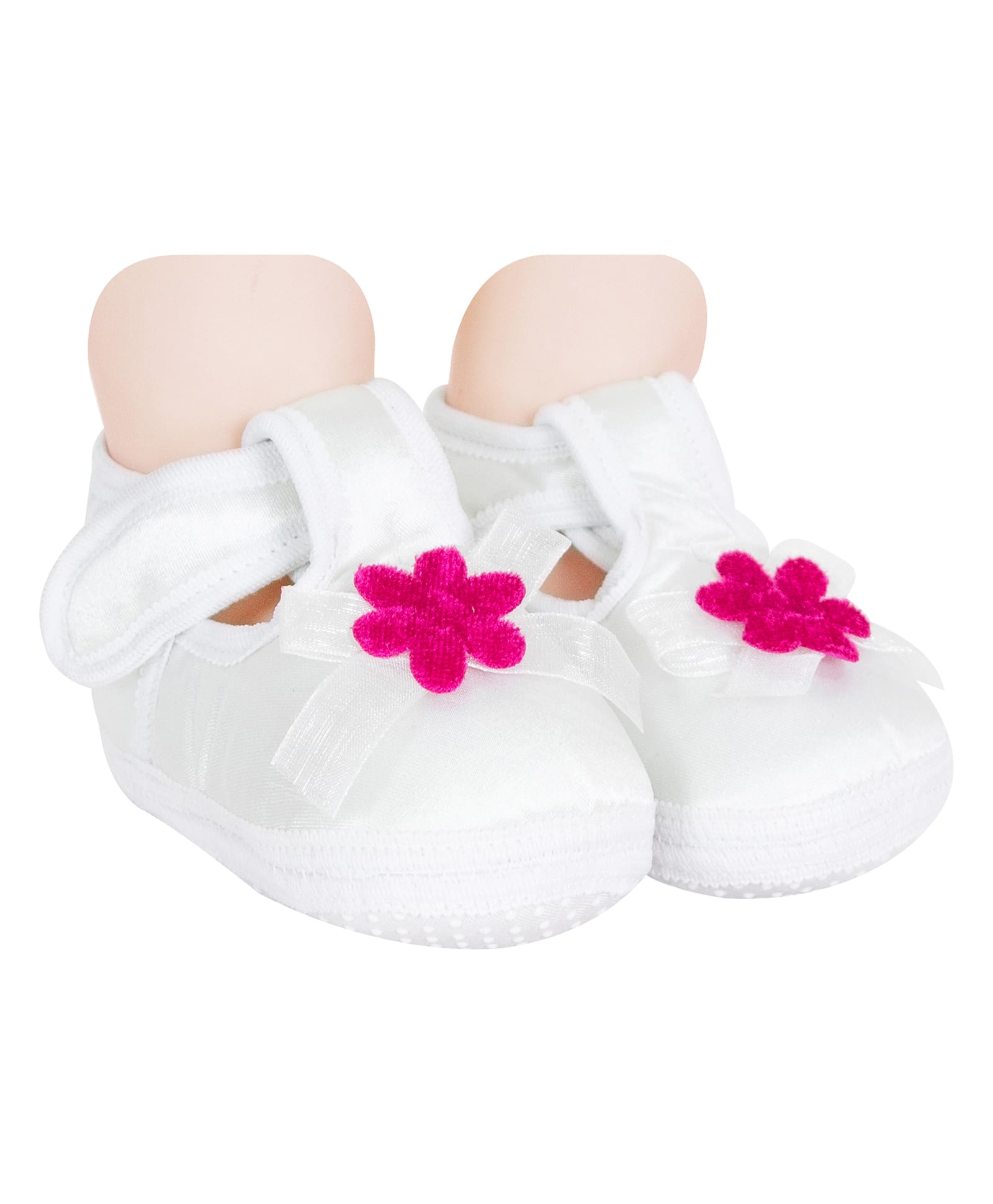 Neska Moda Floral Applique Detailed Velcro Closure Booties - White-picture-2