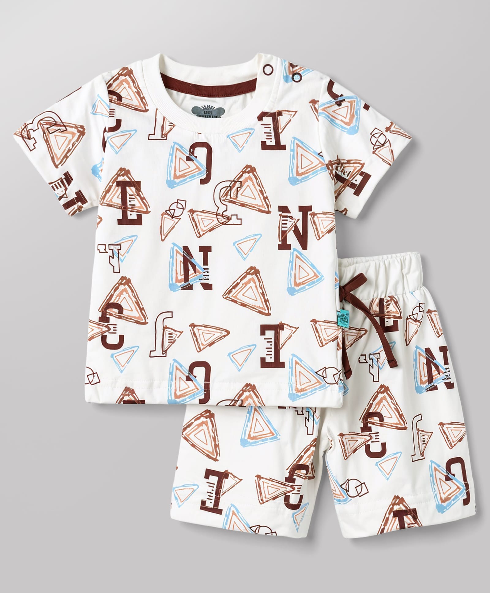 Mini Taurus Knitted Half Sleeves Alphabets Printed Co-Ords T-Shirt & Shorts Night Suit - Rust Orange-image-41