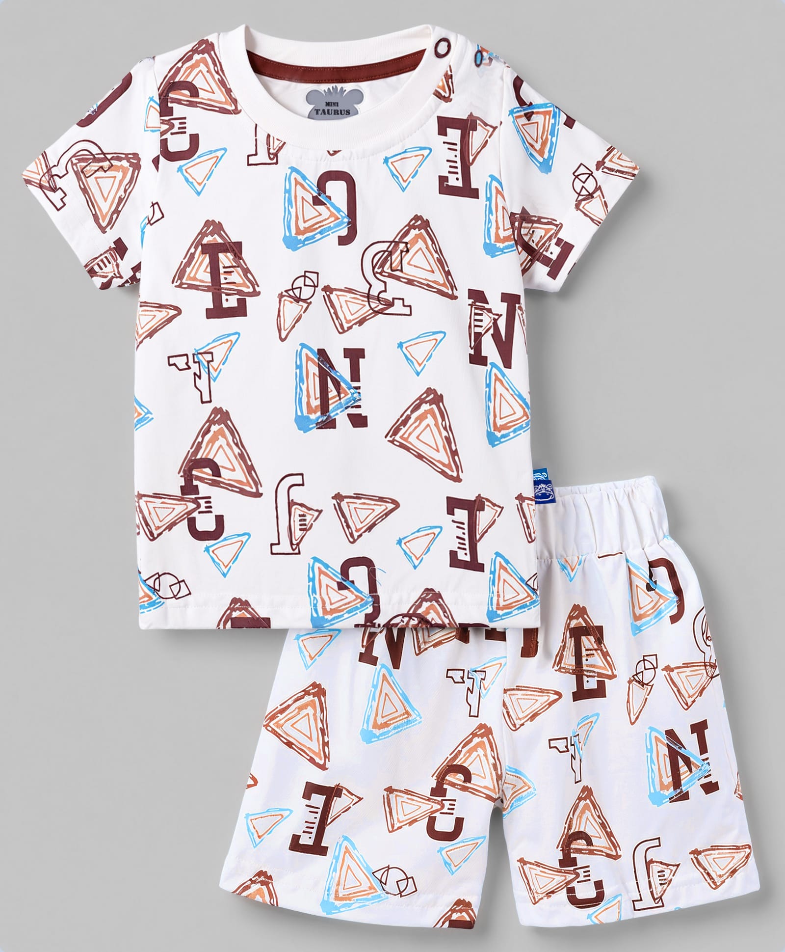Mini Taurus Knitted Half Sleeves T-Shirt & Shorts Night Suit Co-ords With Alphabet Print - Light Red-image-21