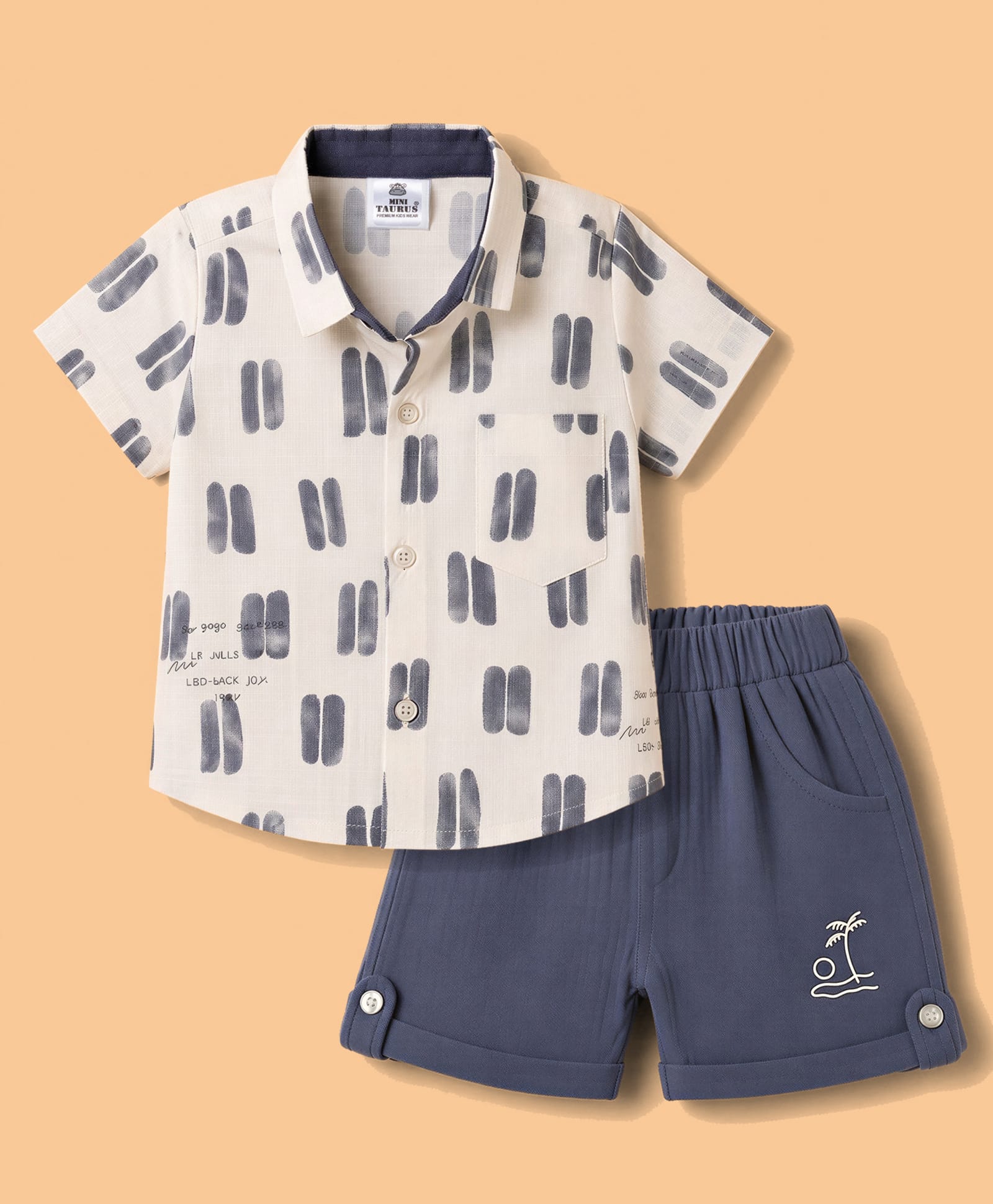 Mini Taurus Knit Half Sleeves Shirt & Shorts Night Suit With Text Print - Grey-image-20
