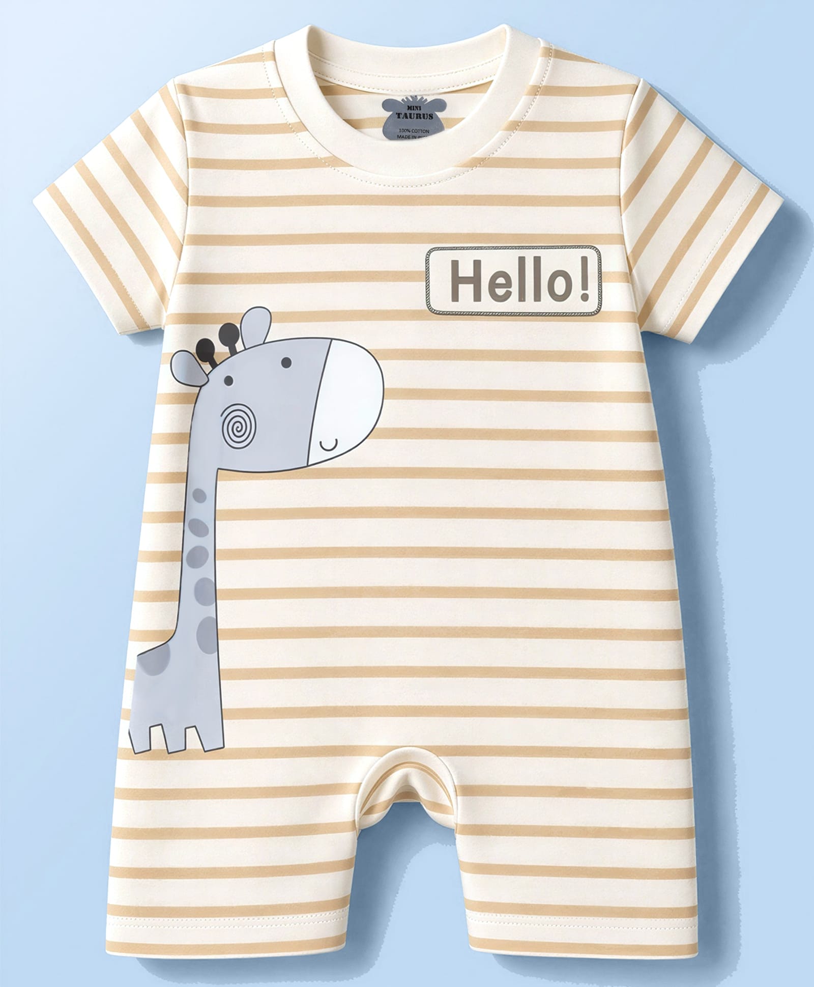 Mini Taurus Knit Half Sleeves Striped Romper With Giraffe Print - Light Brown-picture-41