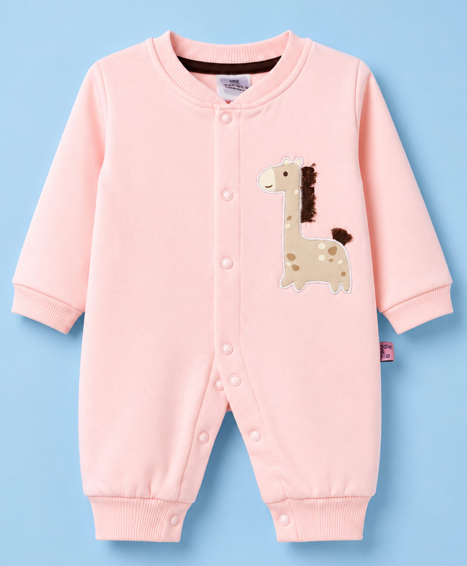Mini Taurus Knit Full Sleeves Sleep Suits with Giraffe Patch -Light Pink-picture-12