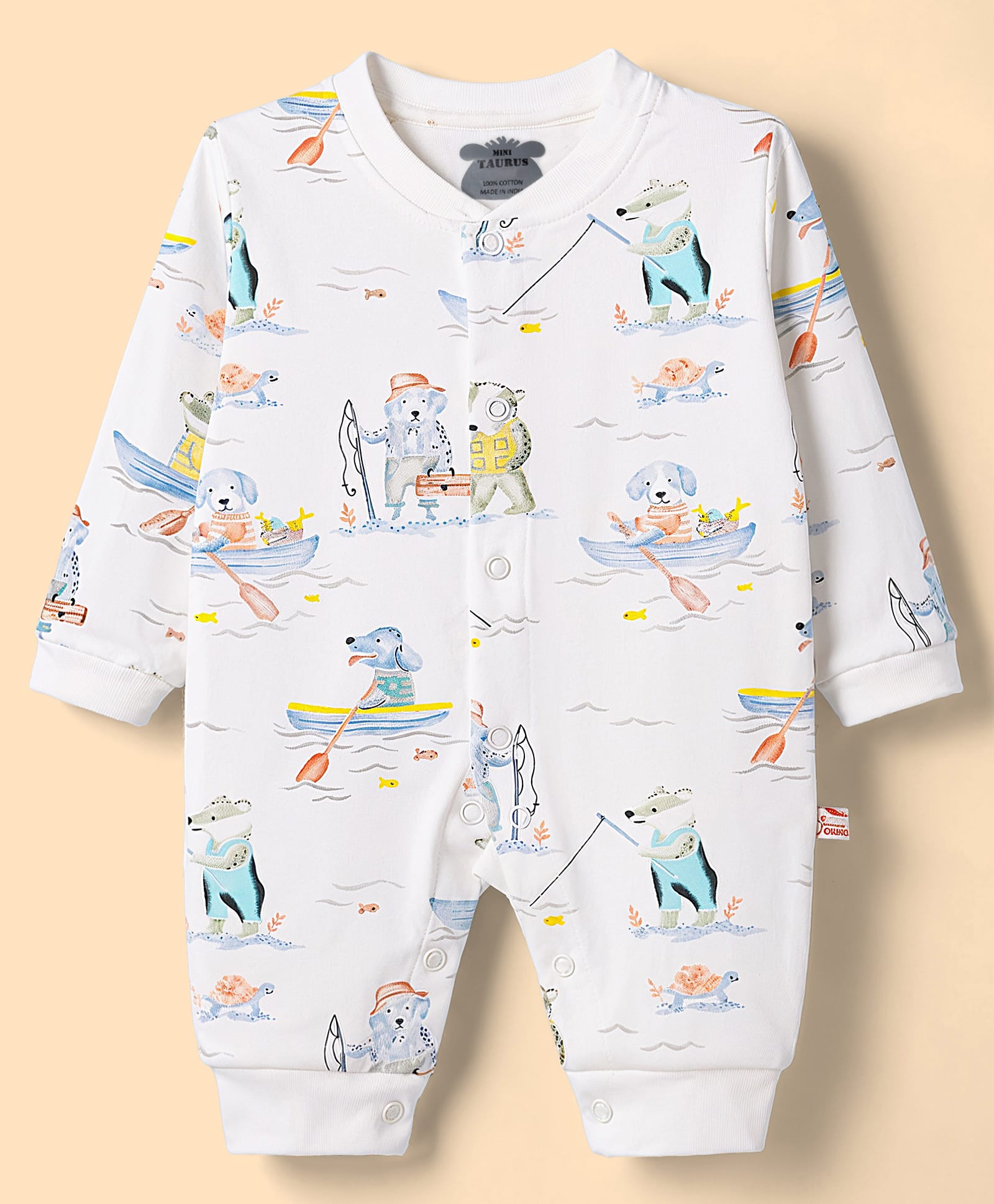 Mini Taurus Knitted Full Sleeves Animal & Nautical Theme Printed Sleepsuit - OffWhite-image-29