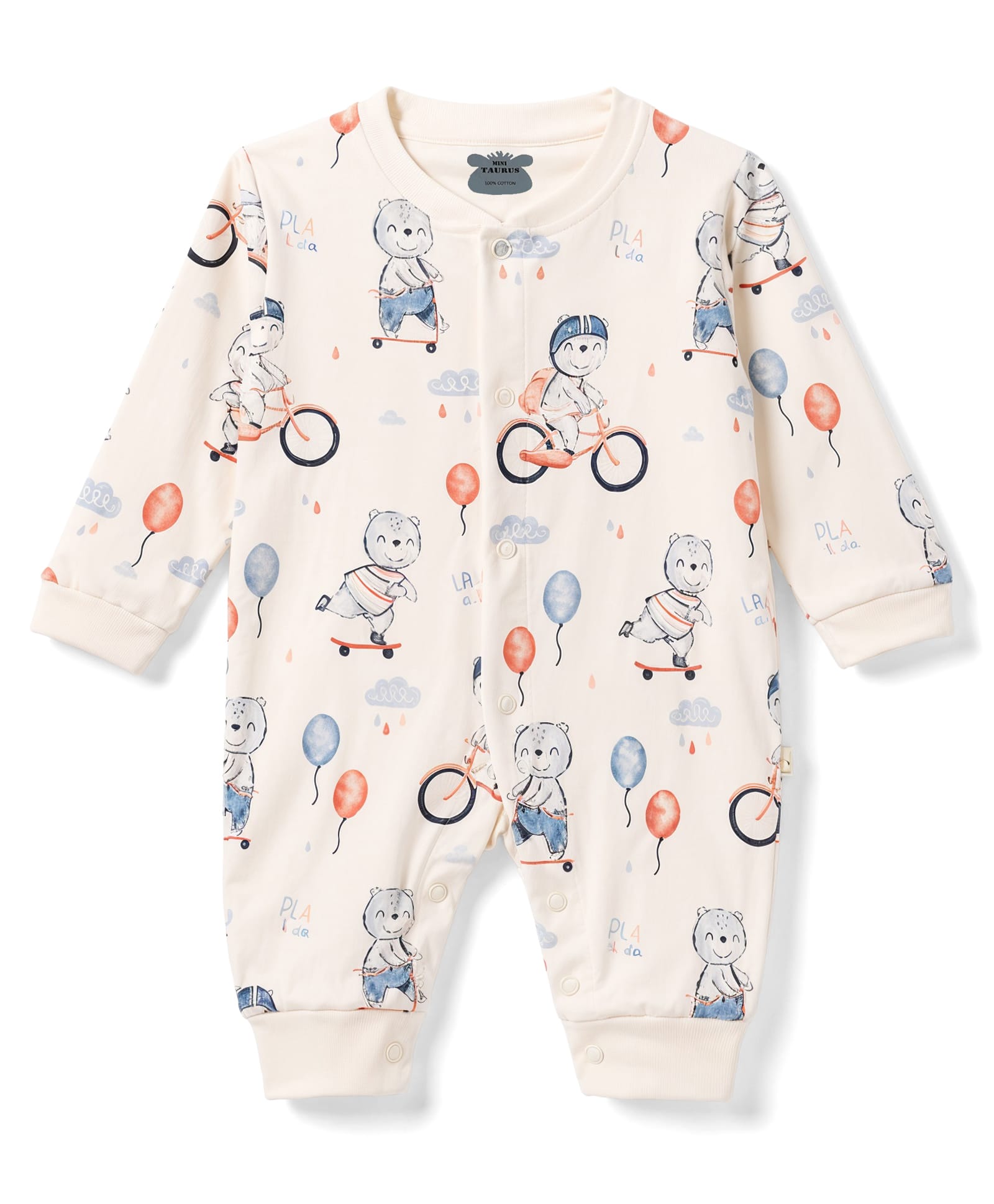 Mini Taurus Knitted Full Sleeves Bear Printed Sleepsuit - OffWhite-image-24