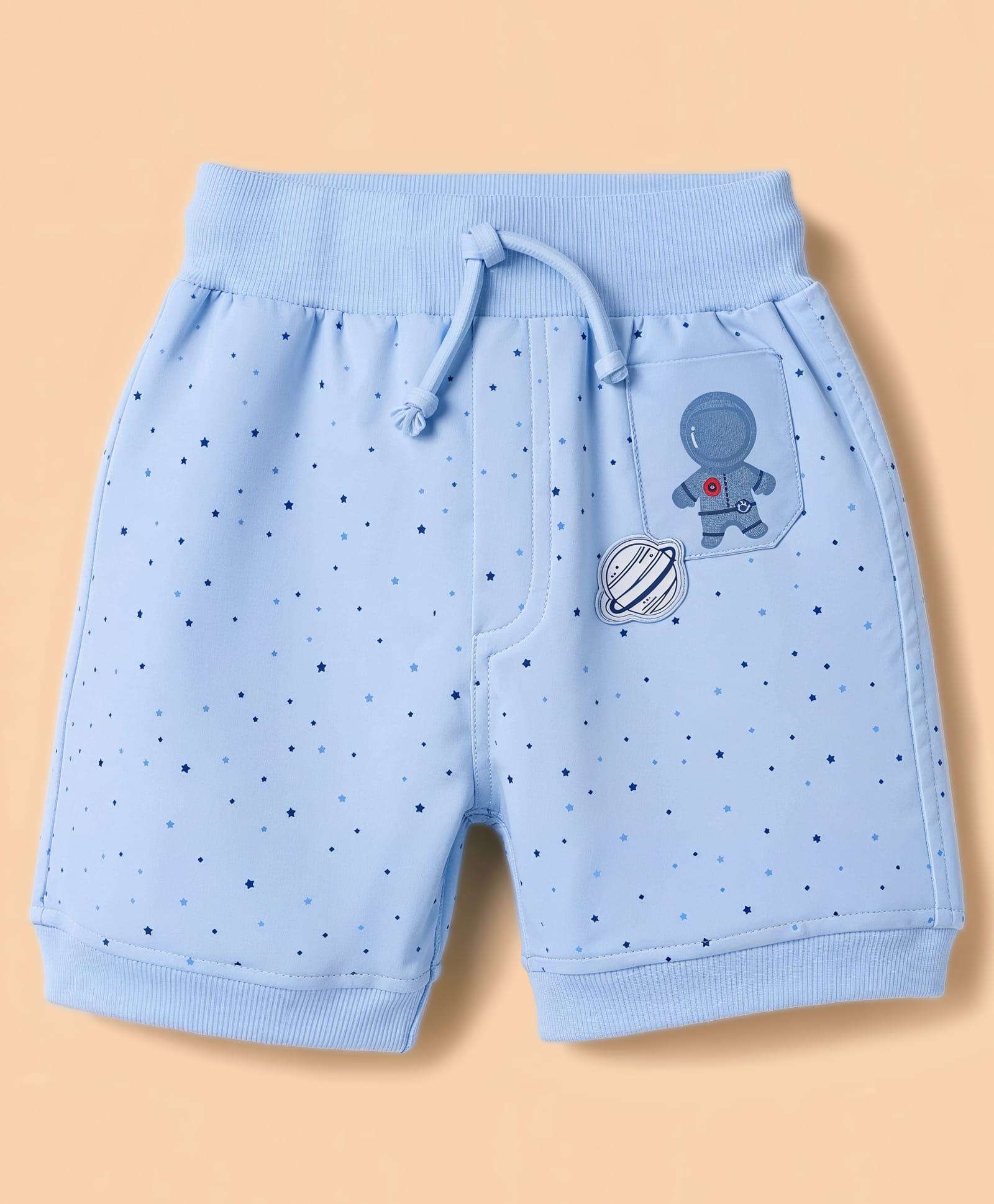 Mini Taurus Knitted Knee Length Space Theme Printed Shorts With Patch - Light Blue-picture-26