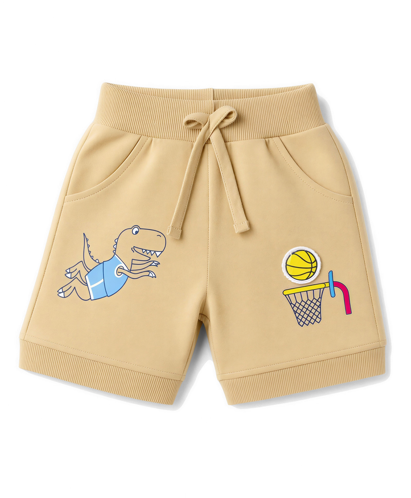 Mini Taurus Knitted Knee Length Dino Printed Shorts With Applique - Light Brown-picture-27