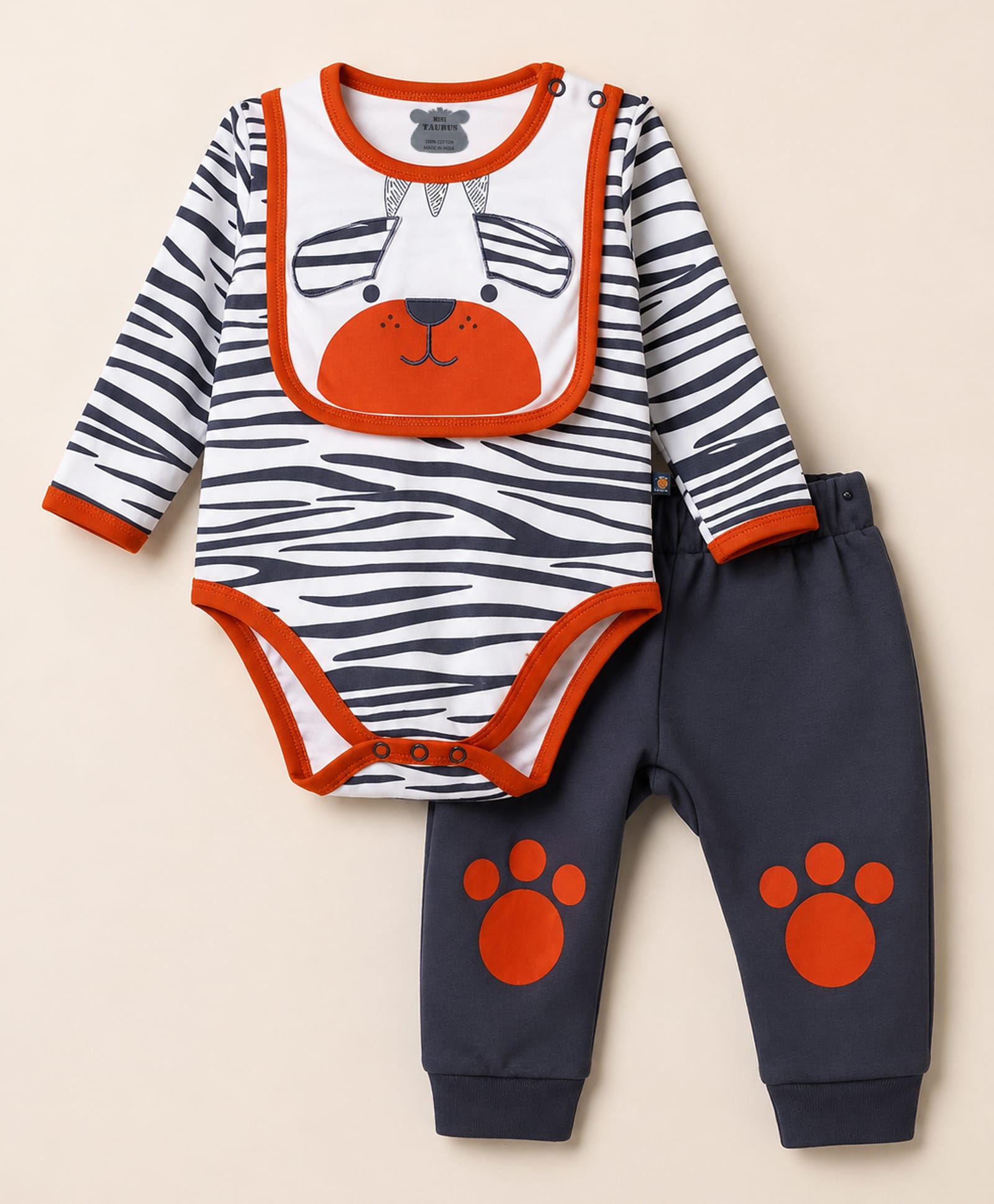 Mini Taurus Knit Striped Full Sleeves Animal Printed Onesies With legging - Grey-picture-40