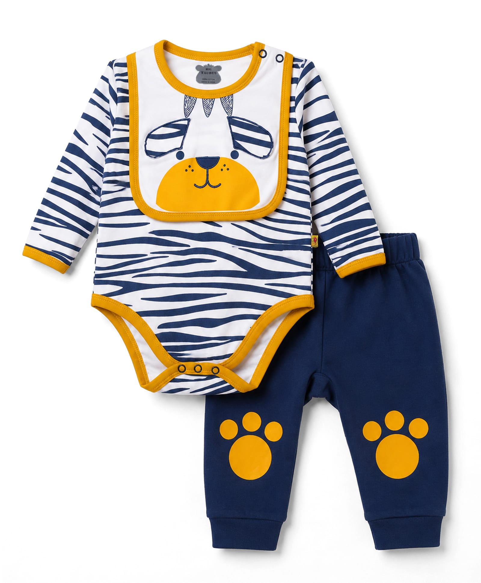 Mini Taurus Knit Striped Full Sleeves Animal Printed Onesies With legging - Blue-picture-38