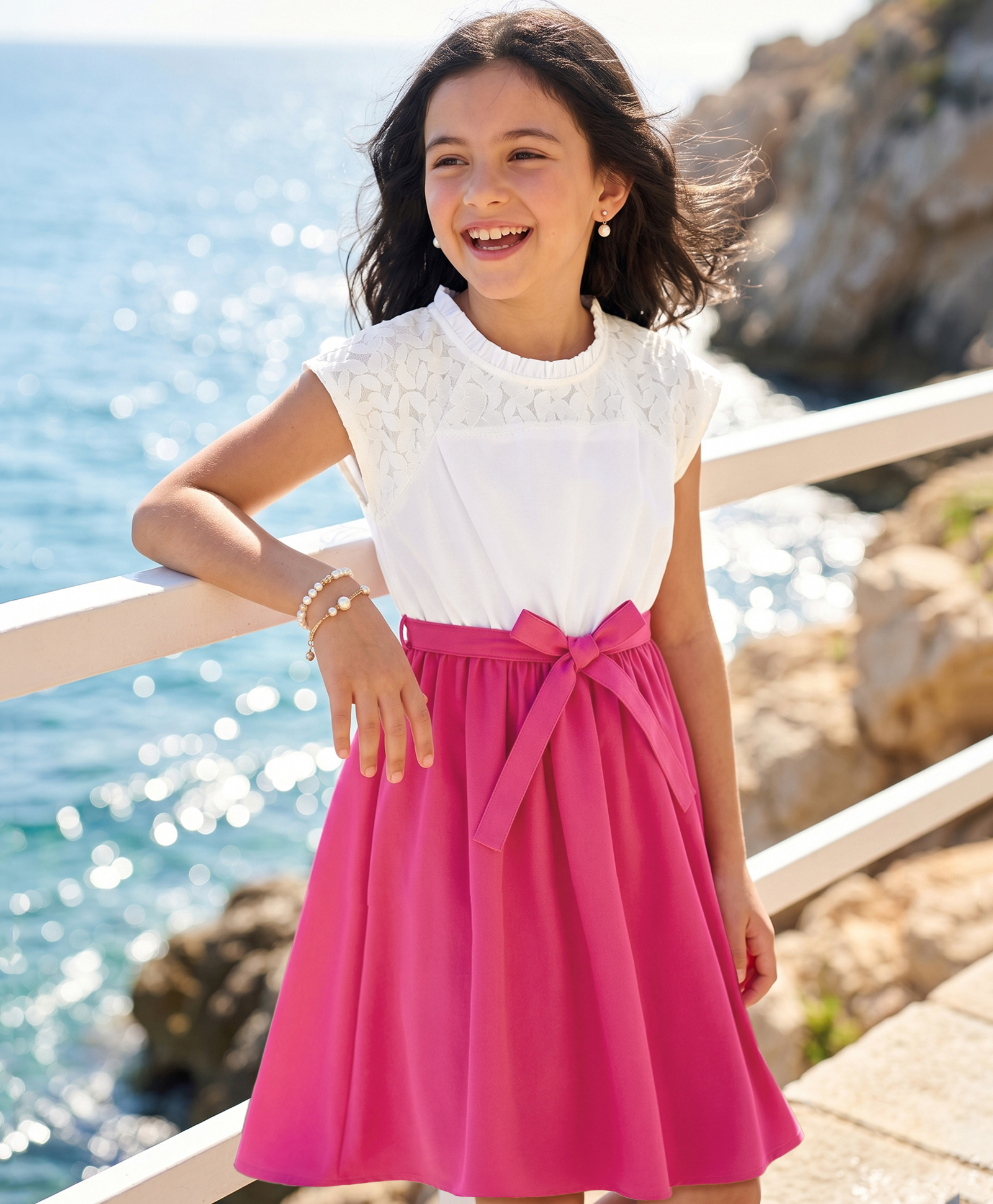 Pine Kids Poplin Woven Raglan Sleeves Frock With Belt - Pink-image-33