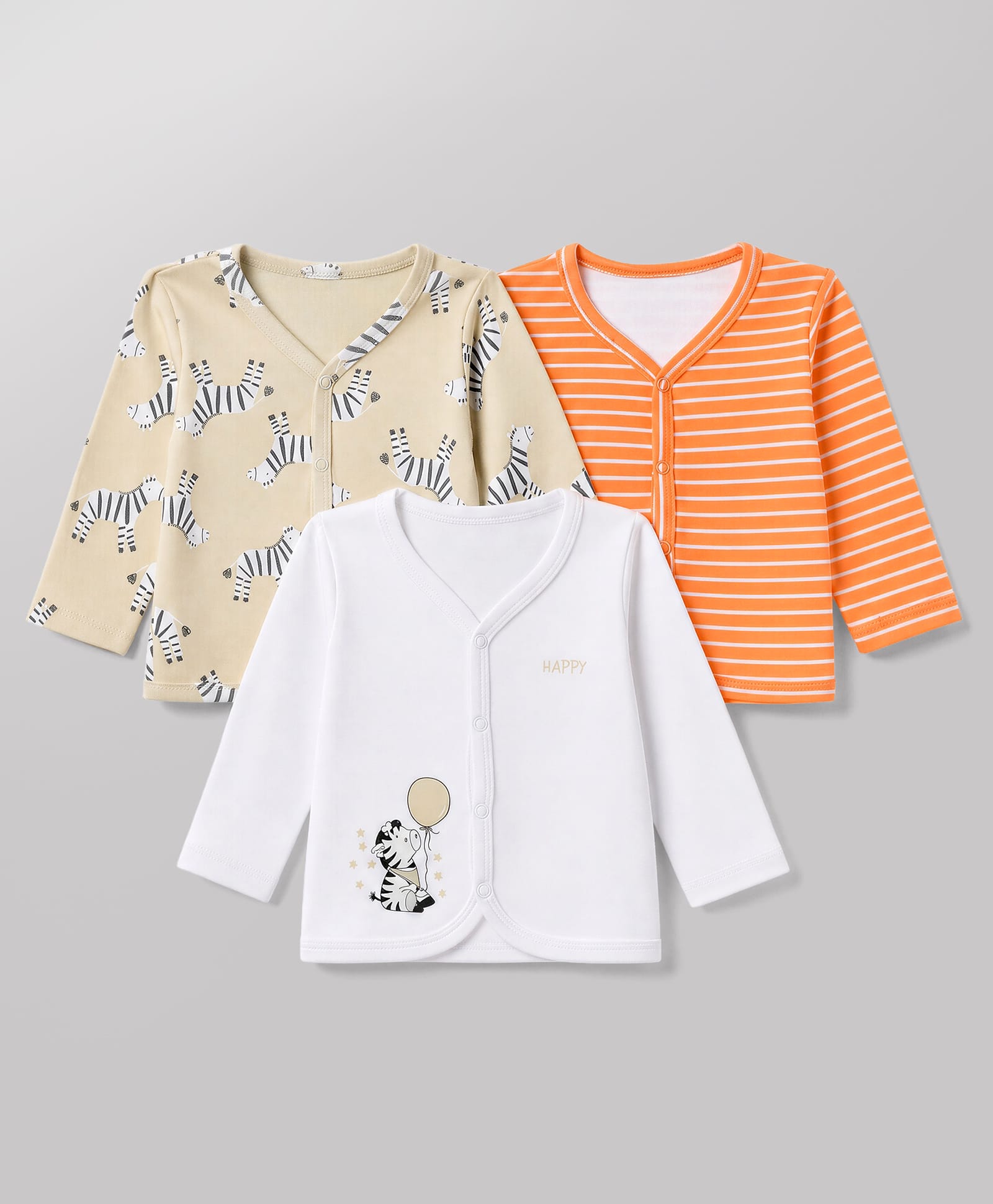 Babyhug Interlock Knit Full Sleeves Striped & Zebra Printed Jhablas Pack of 3 - White & Orange-picture-21