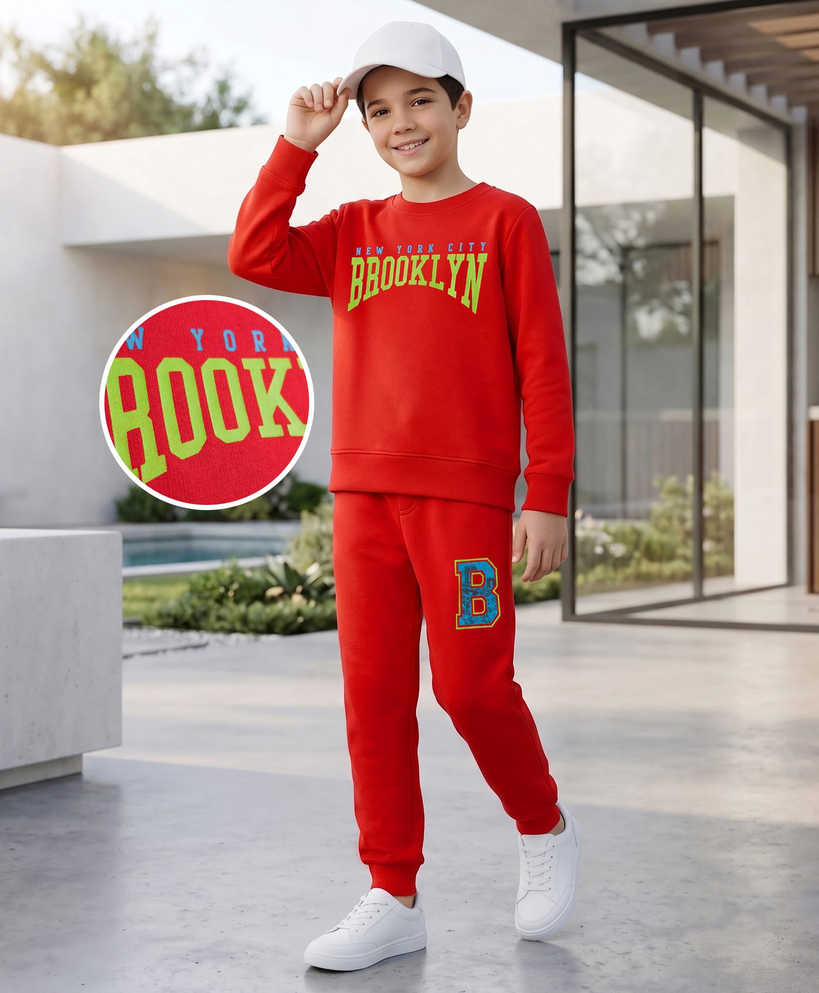Pine Kids 100% Cotton Knit Full Sleeves Text Printed Winter Wear Set - Red-picture-38