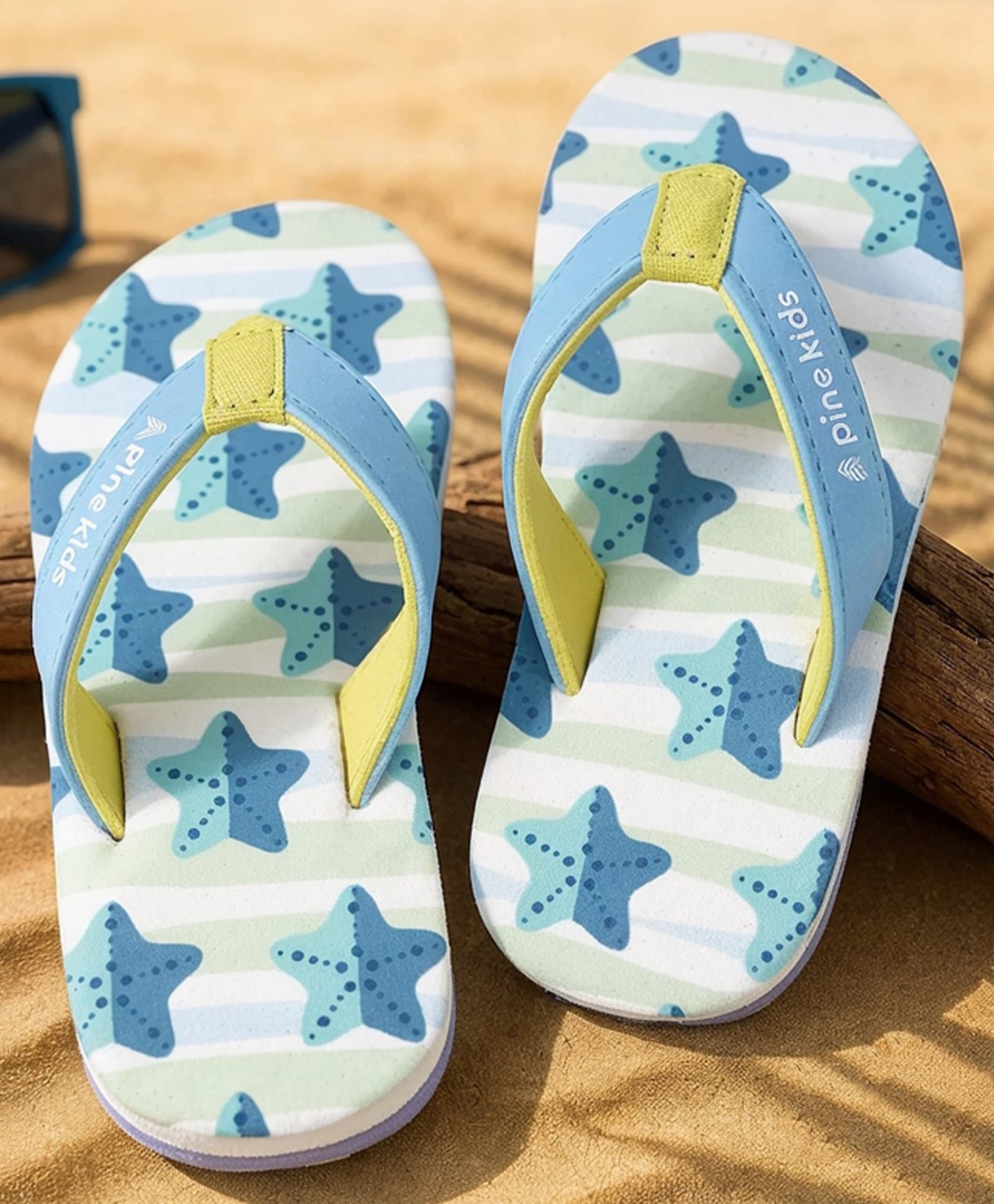 Pine Kids Slip On Striped Flip Flops With Text & Star Print - Blue-picture-25