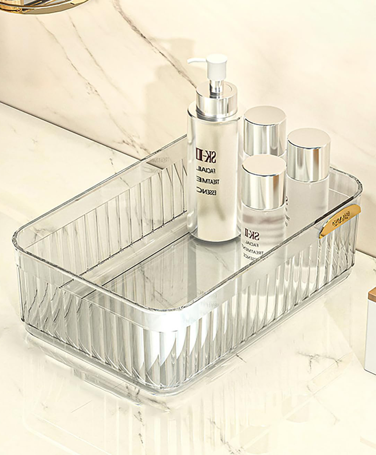 House of Quirk Acrylic Transparent Open Lid Small Rectangular Decorative Tray Vanity Tray Bathroom Tray - White-image-21