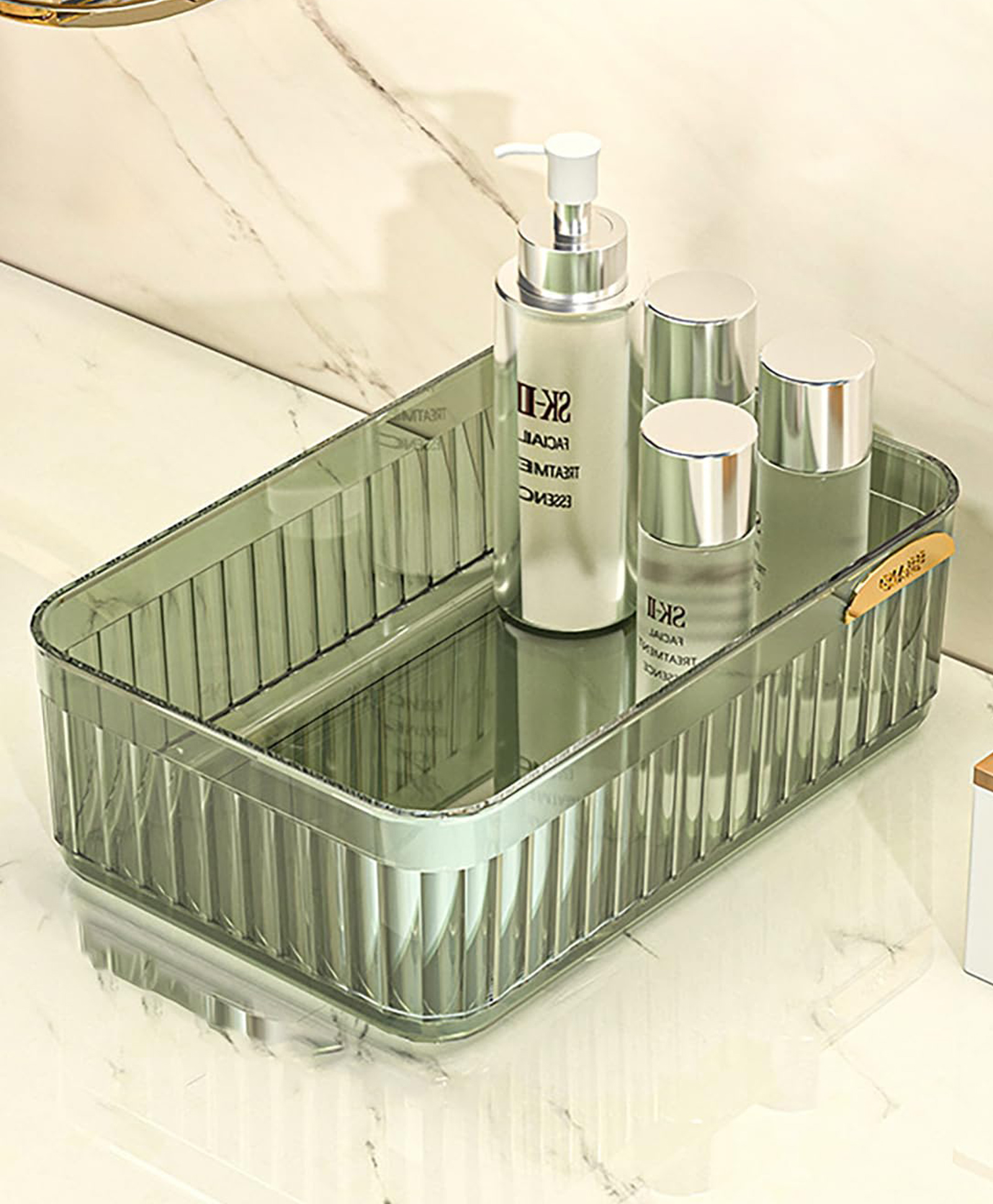 House of Quirk Acrylic Transparent Open Lid Small Rectangular Decorative Tray Vanity Tray Bathroom Tray - Green-picture-28