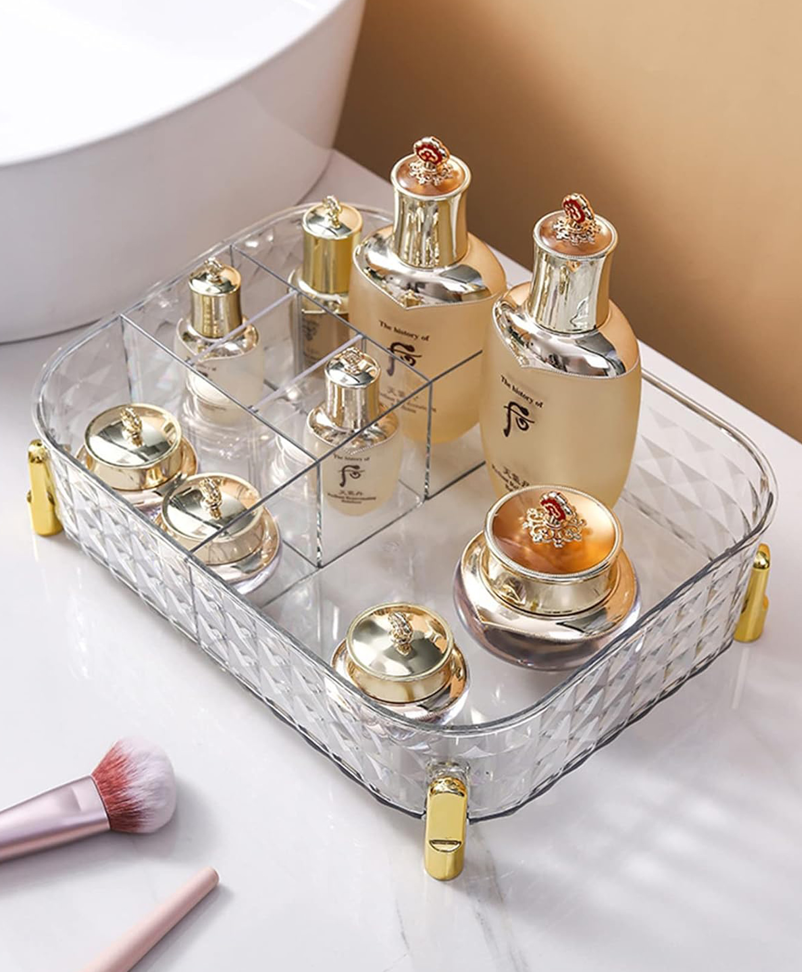 House of Quirk Acrylic Transparent Rectangular Decorative Tray, Vanity Tray Cosmetic - White-image-47