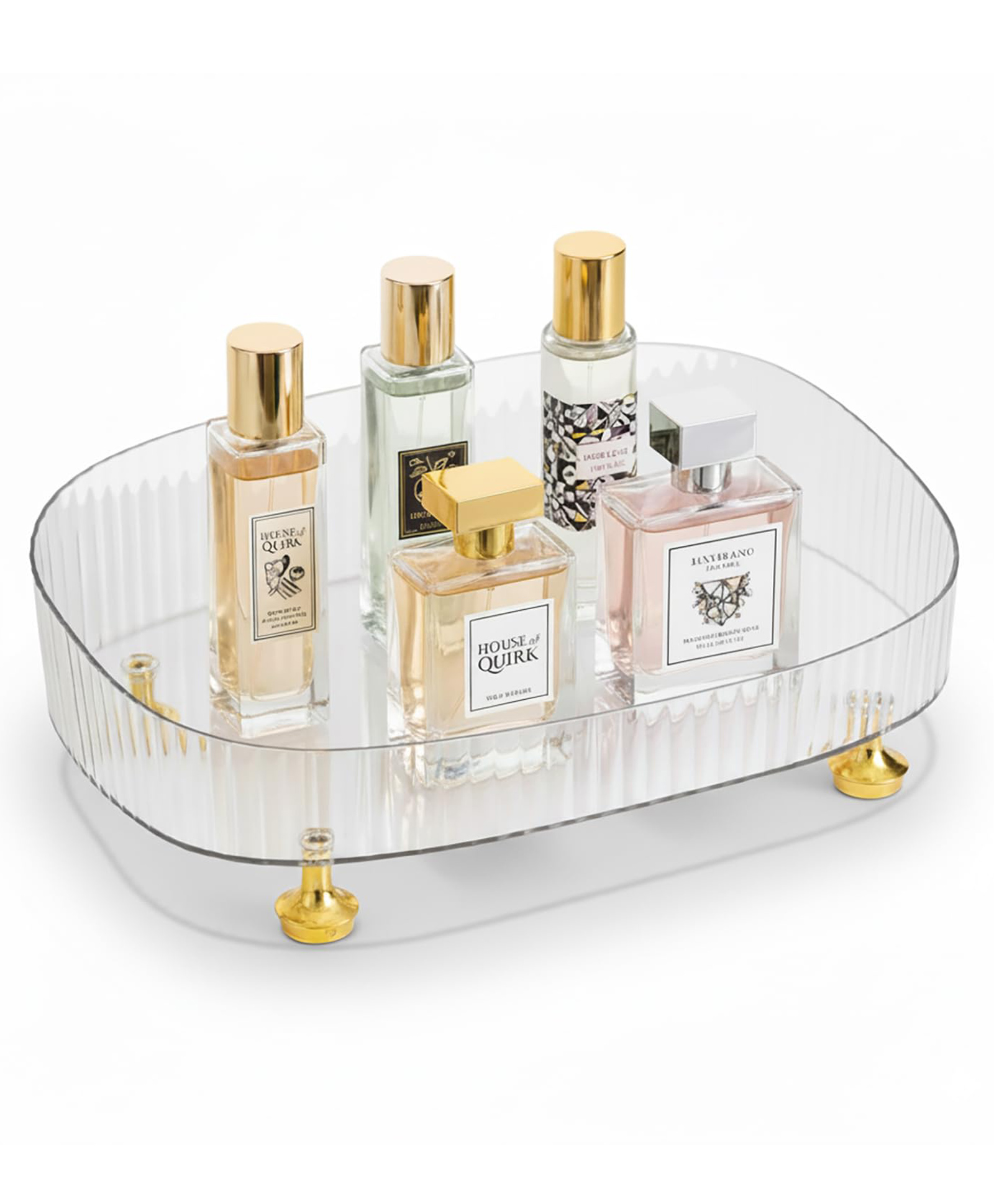 House of Quirk Acrylic Transparent Rectangular Decorative Tray, Vanity Tray Cosmetic - White-image-49