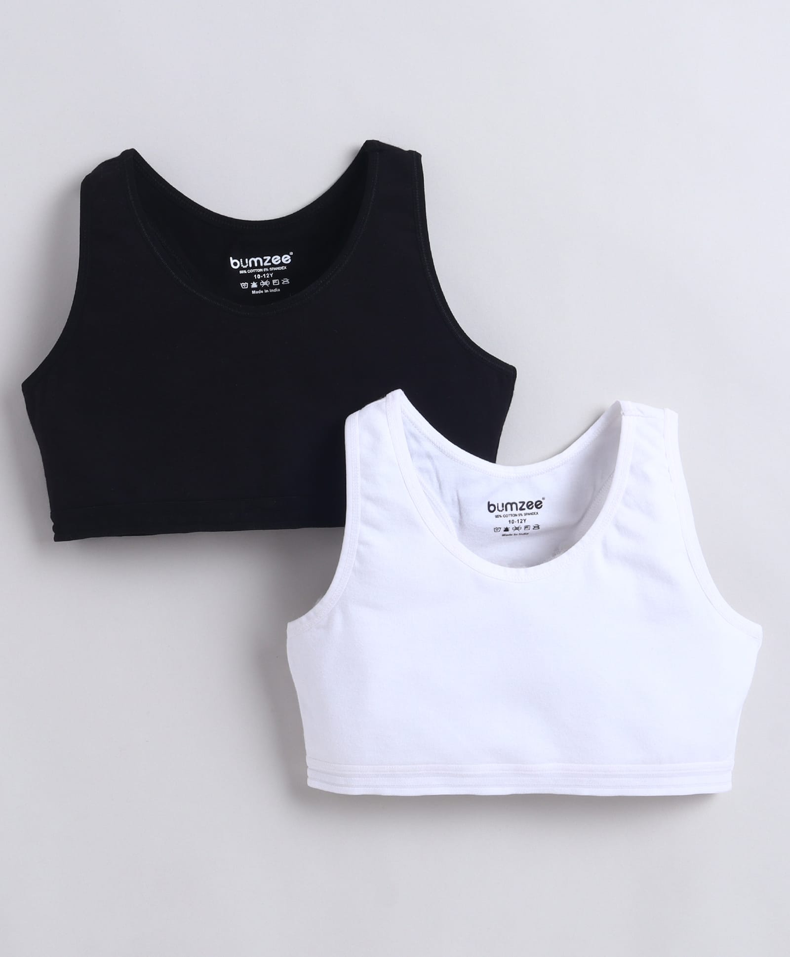 BUMZEE Cotton Non Padded Non Wired Solid Color Beginners Sports Bra Pack of 2 - Black & White-picture-20