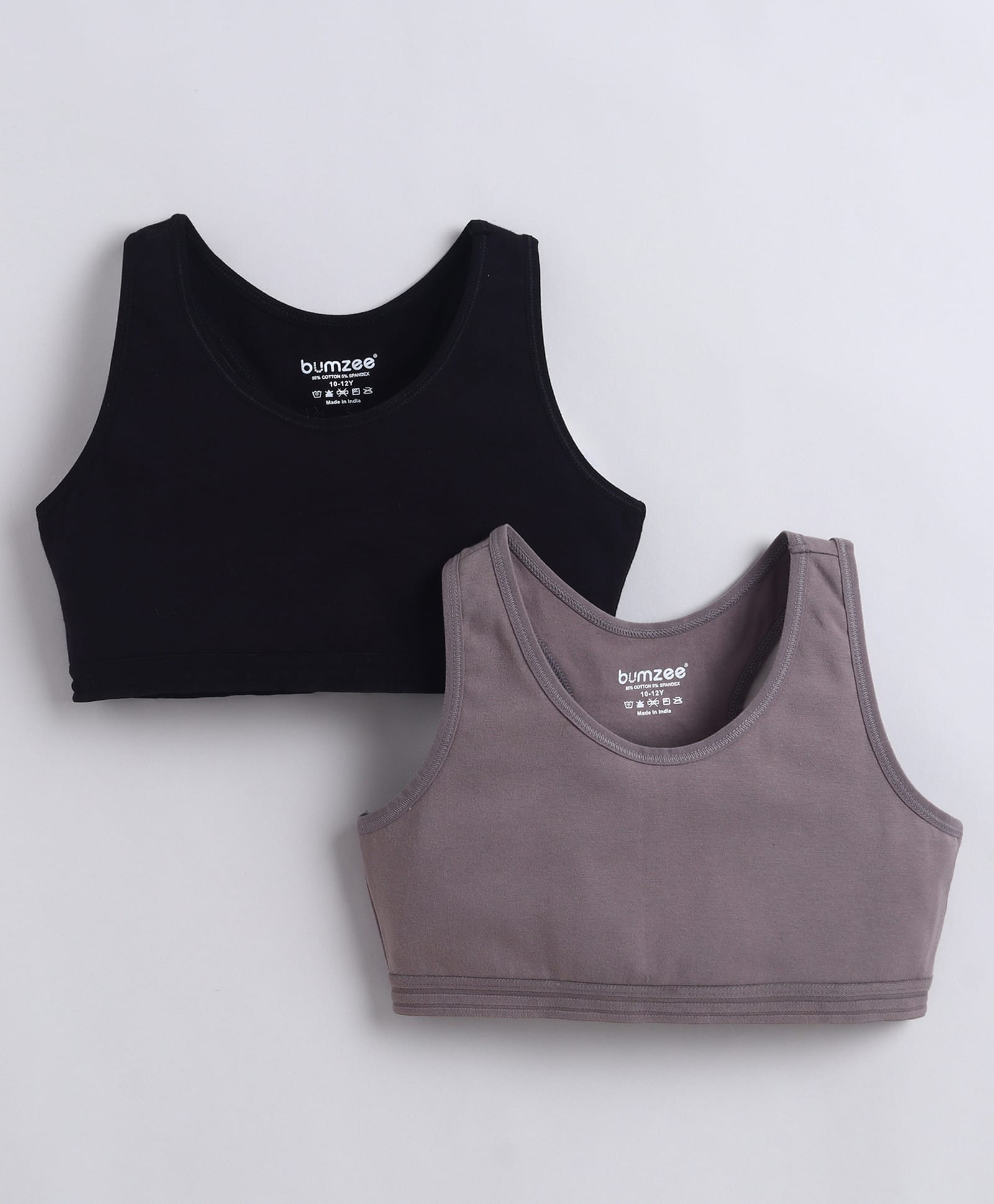 BUMZEE Cotton Non Padded Non Wired Solid Color Beginners Sports Bra Pack of 2 - Black & Grey-picture-22