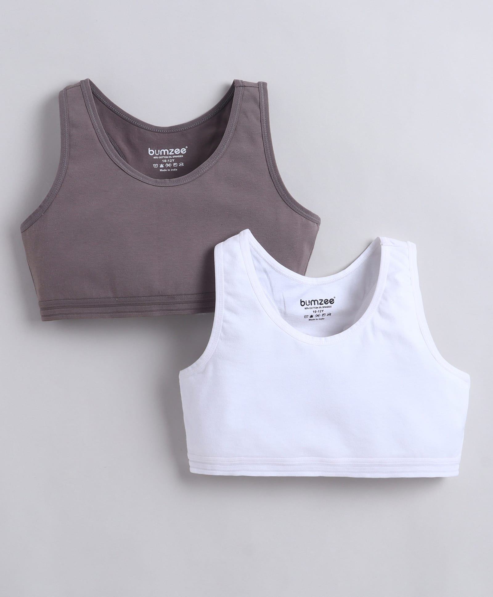 BUMZEE Cotton Non Padded Non Wired Solid Color Beginners Sports Bra Pack of 2 - White & Grey-picture-24