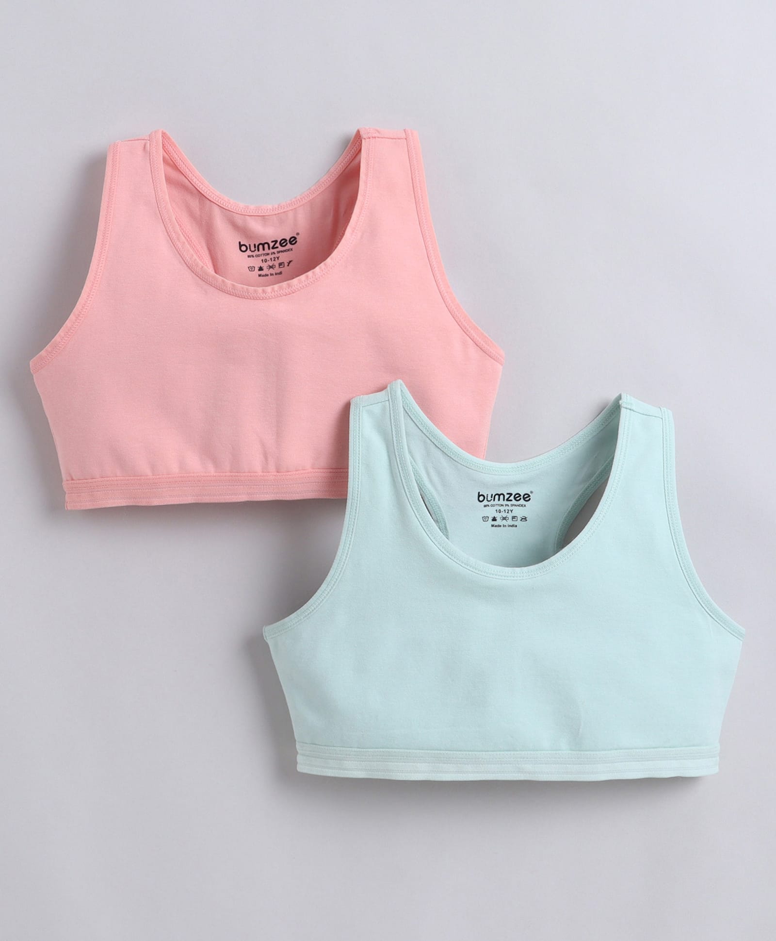 BUMZEE Cotton Non Padded Non Wired Solid Color Beginners Sports Bra Pack of 2 - Pink & Light Green-picture-17