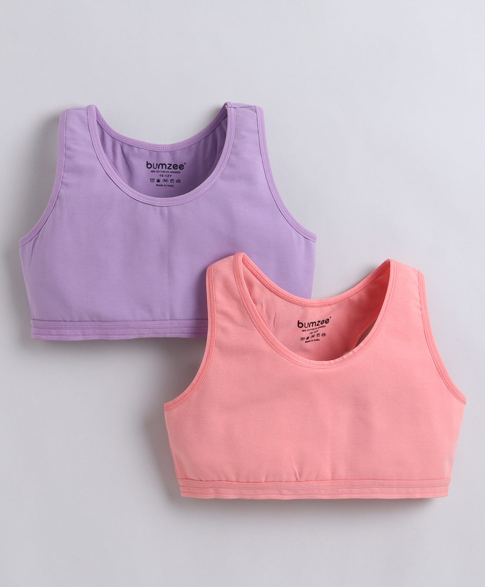 BUMZEE Cotton Non Padded Non Wired Solid Color Beginners Sports Bra Pack of 2 - Peach & Lavender-picture-16