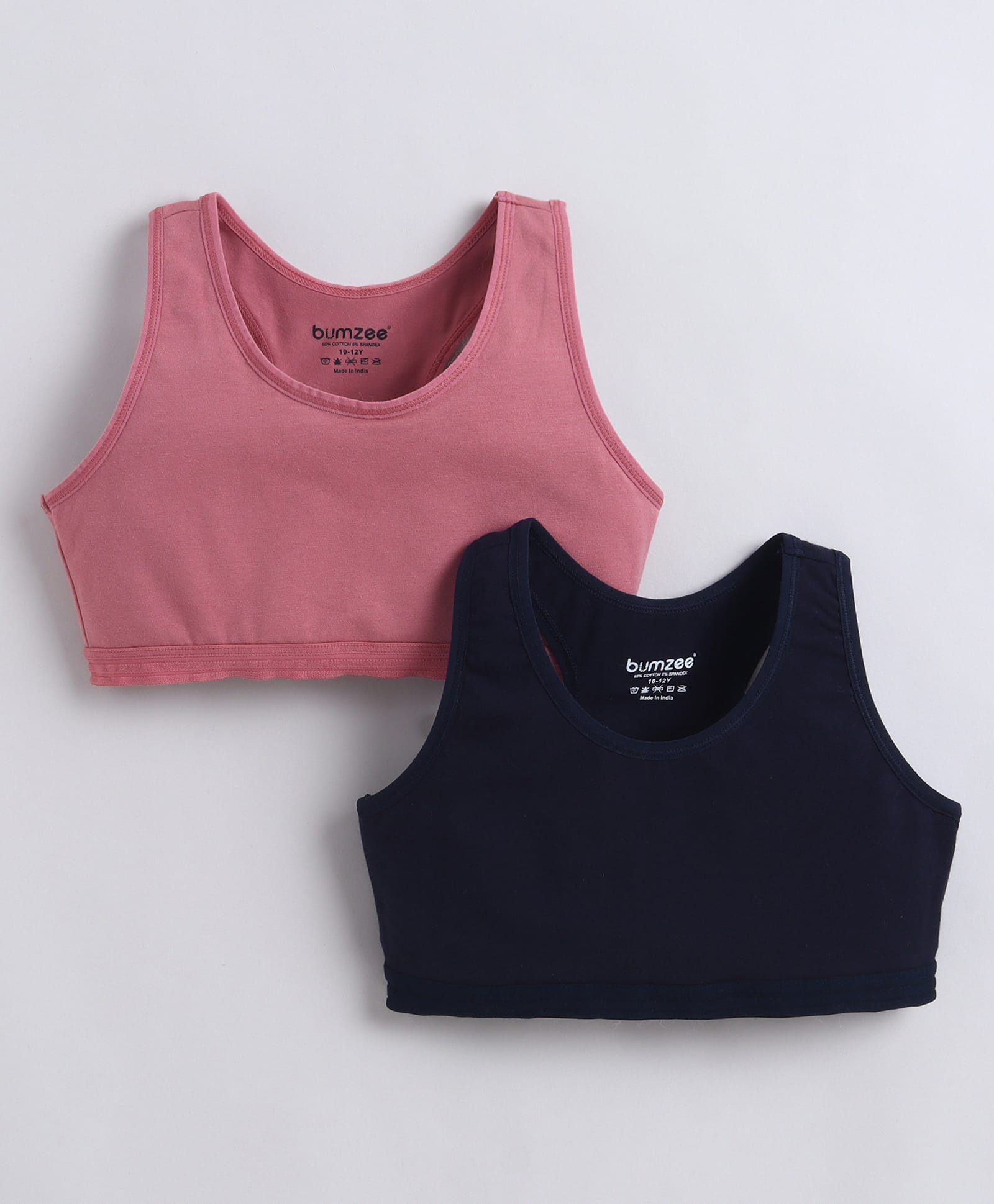 BUMZEE Cotton Non Padded Non Wired Solid Color Beginners Sports Bra Pack of 2 - Navy & Mauve-picture-32