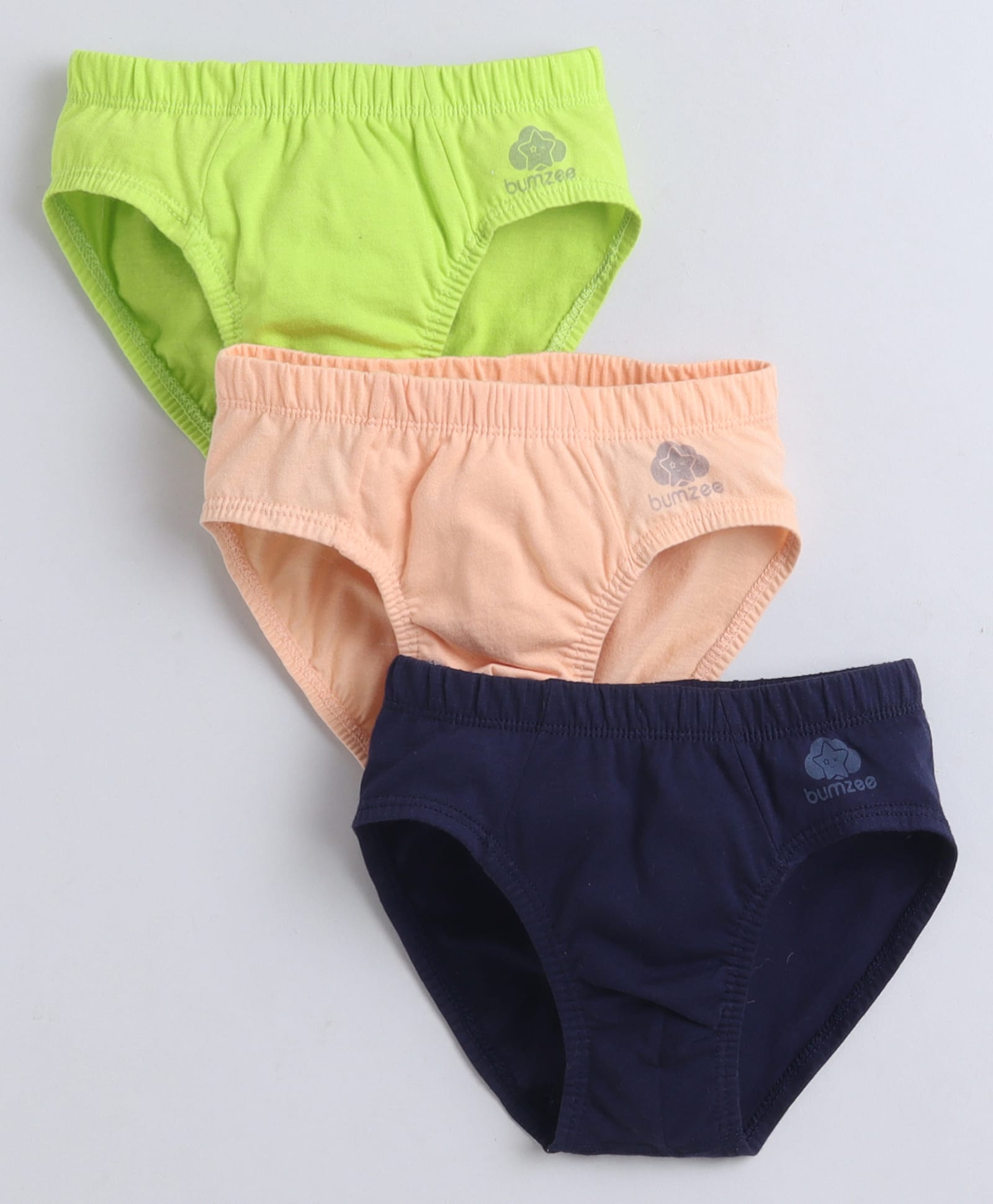 BUMZEE Cotton Knit Solid Briefs Pack Of 3 - Lime Green Navy Blue & Peach-image-49