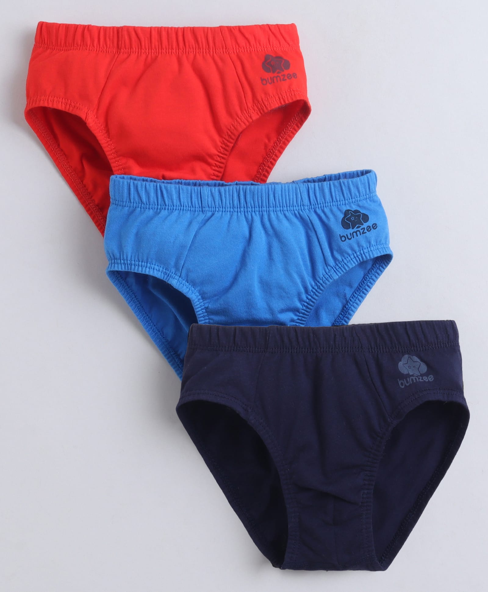 BUMZEE Cotton Knit Solid Briefs Pack Of 3 - Navy Blue & Red-image-1