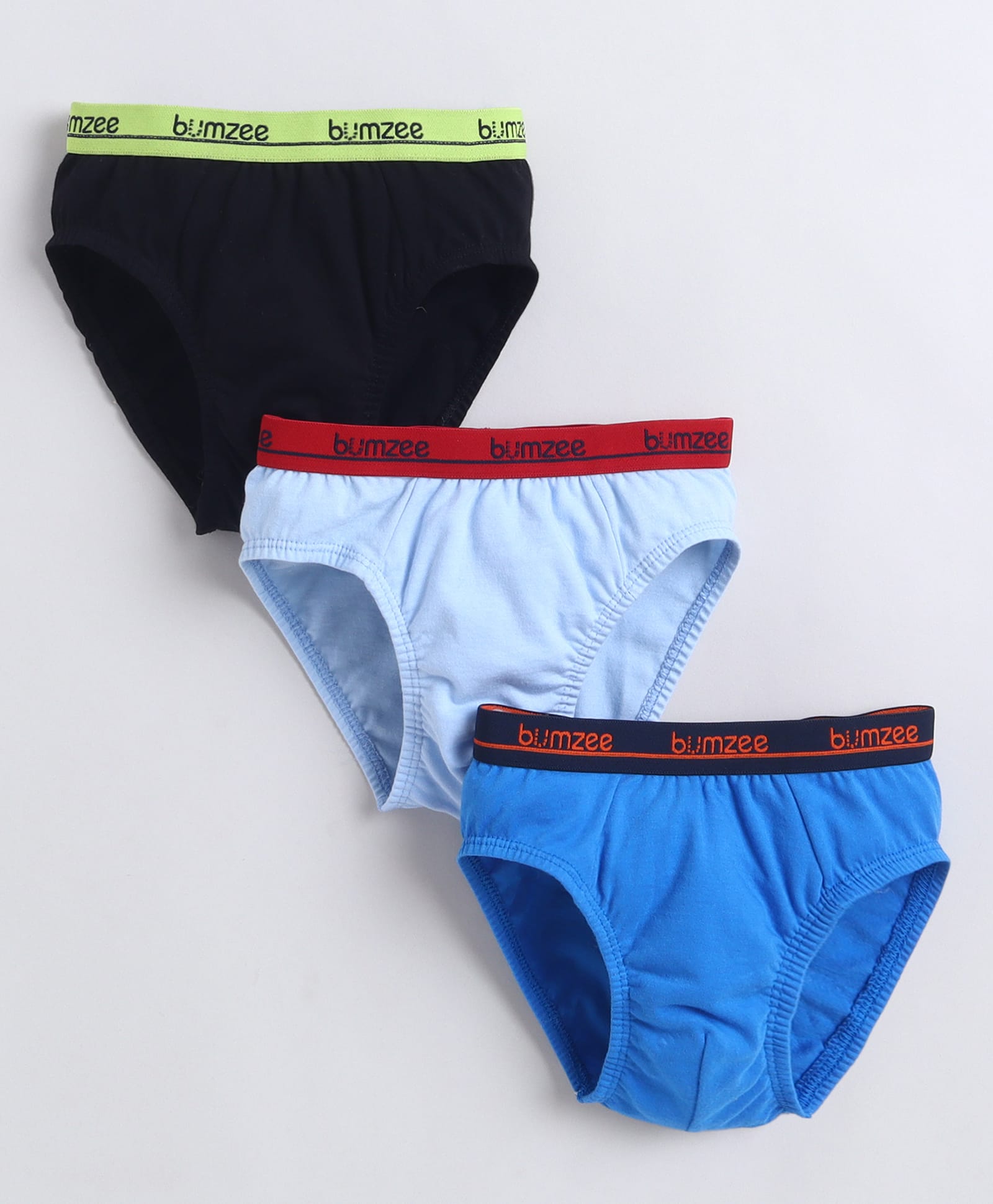 BUMZEE Cotton Knit Solid Color Briefs Pack of 3 - Blue & Black-image-2