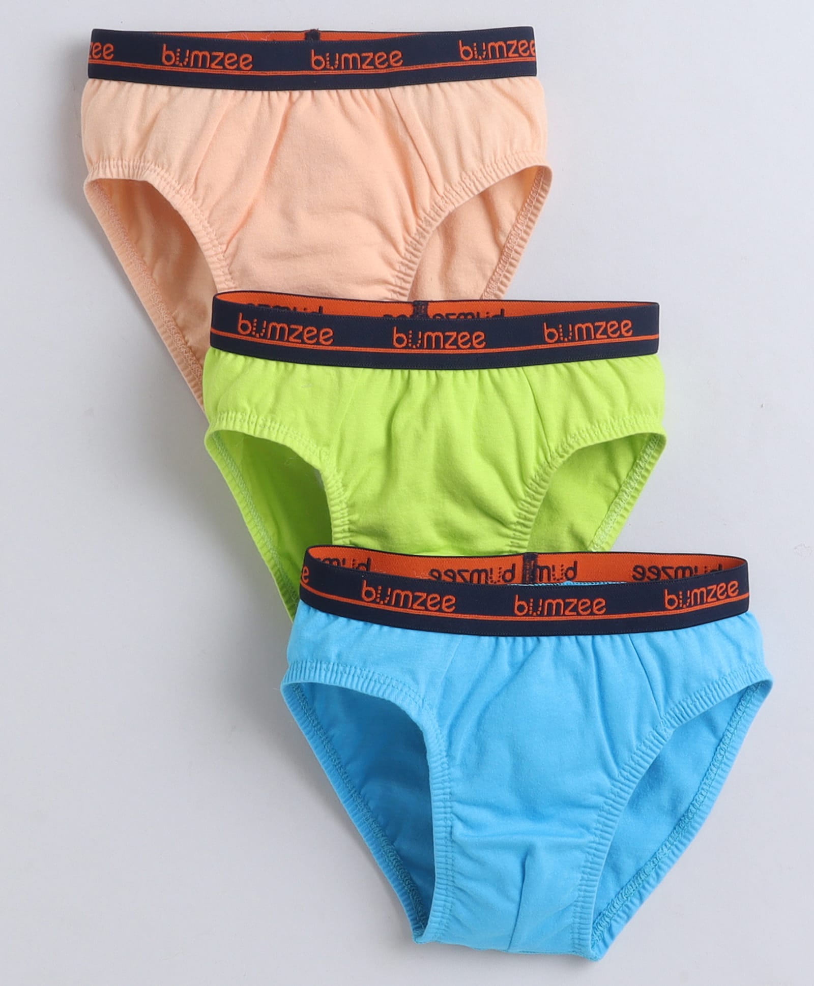 BUMZEE Cotton Knit Solid Color Briefs Pack of 3 - Blue Peach & Green-image-35