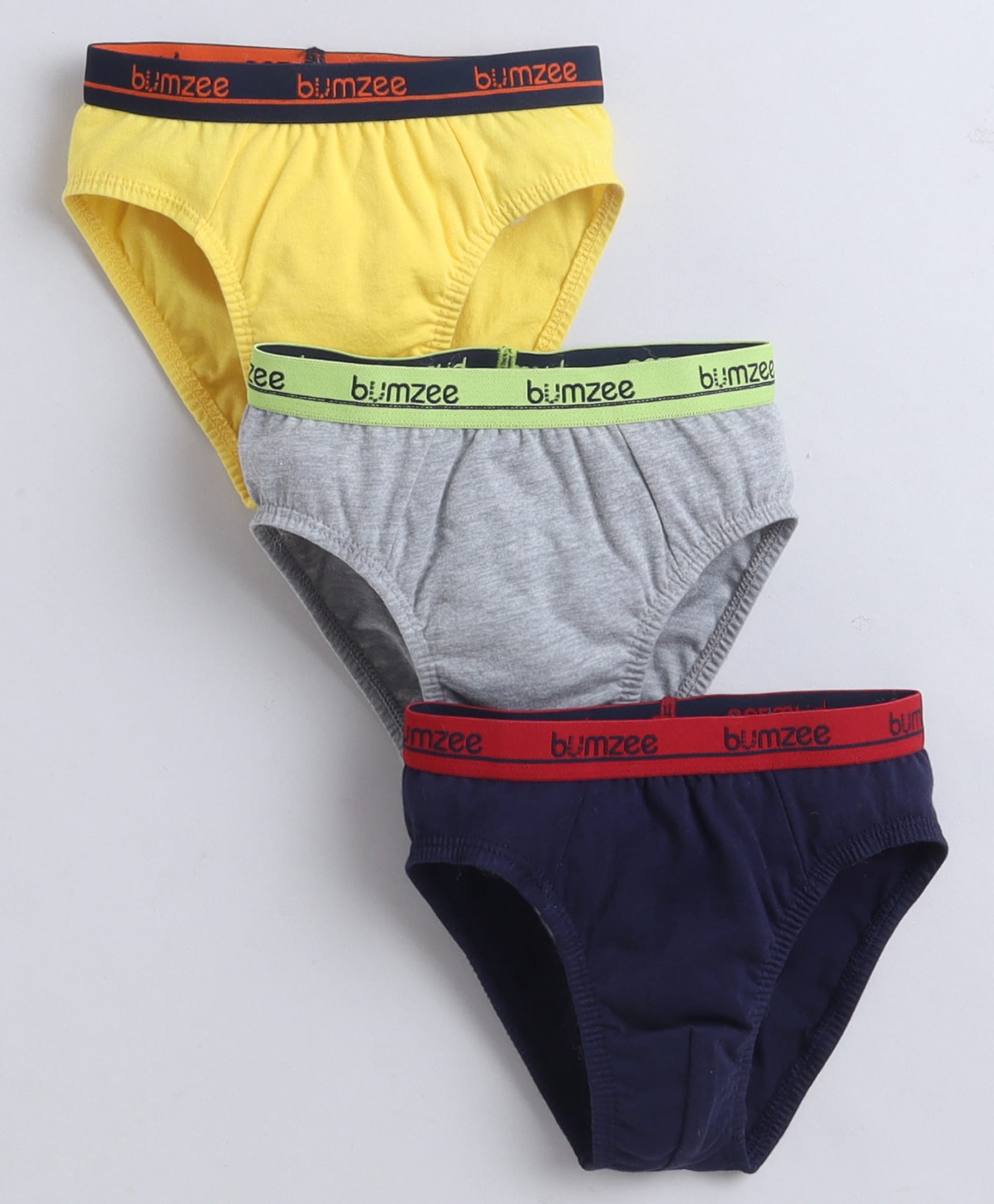 BUMZEE Cotton Knit Solid Color Briefs Pack of 3 - Yellow Grey & Navy-picture-11