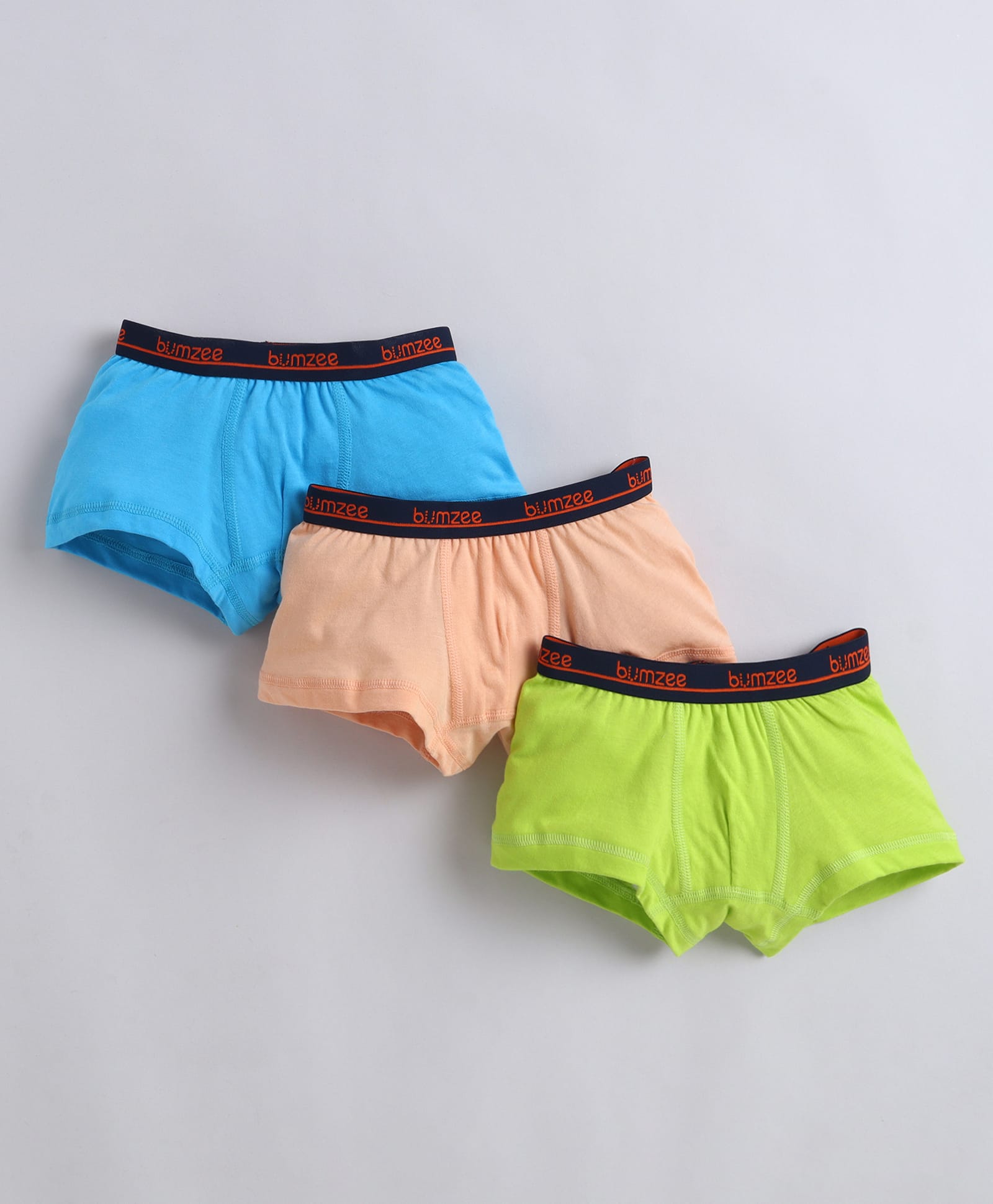 BUMZEE Cotton Knit Solid Color Trunks Pack of 3 - Neon Green Orange & Blue-image-31