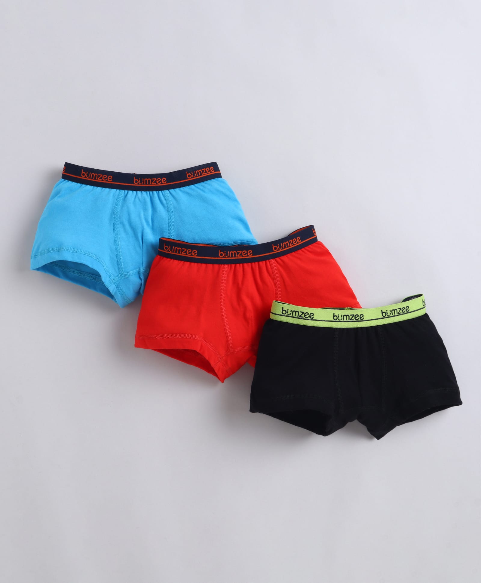 BUMZEE Cotton Knit Solid Color Trunks Pack of 3 - Red Black & Blue-picture-15