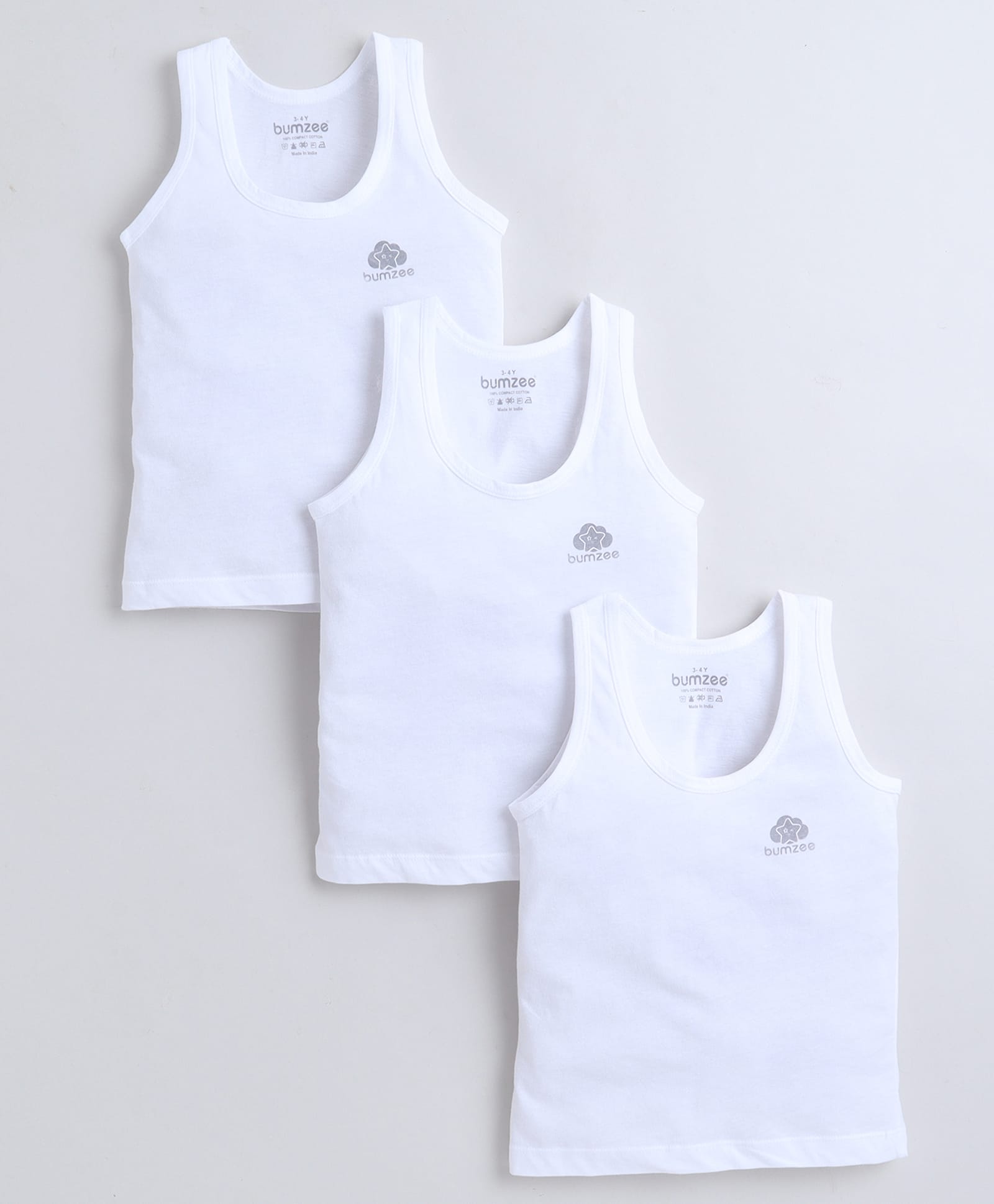 BUMZEE Cotton Knit Solid Color Sleeveless Vest Pack of 3 - White-image-22