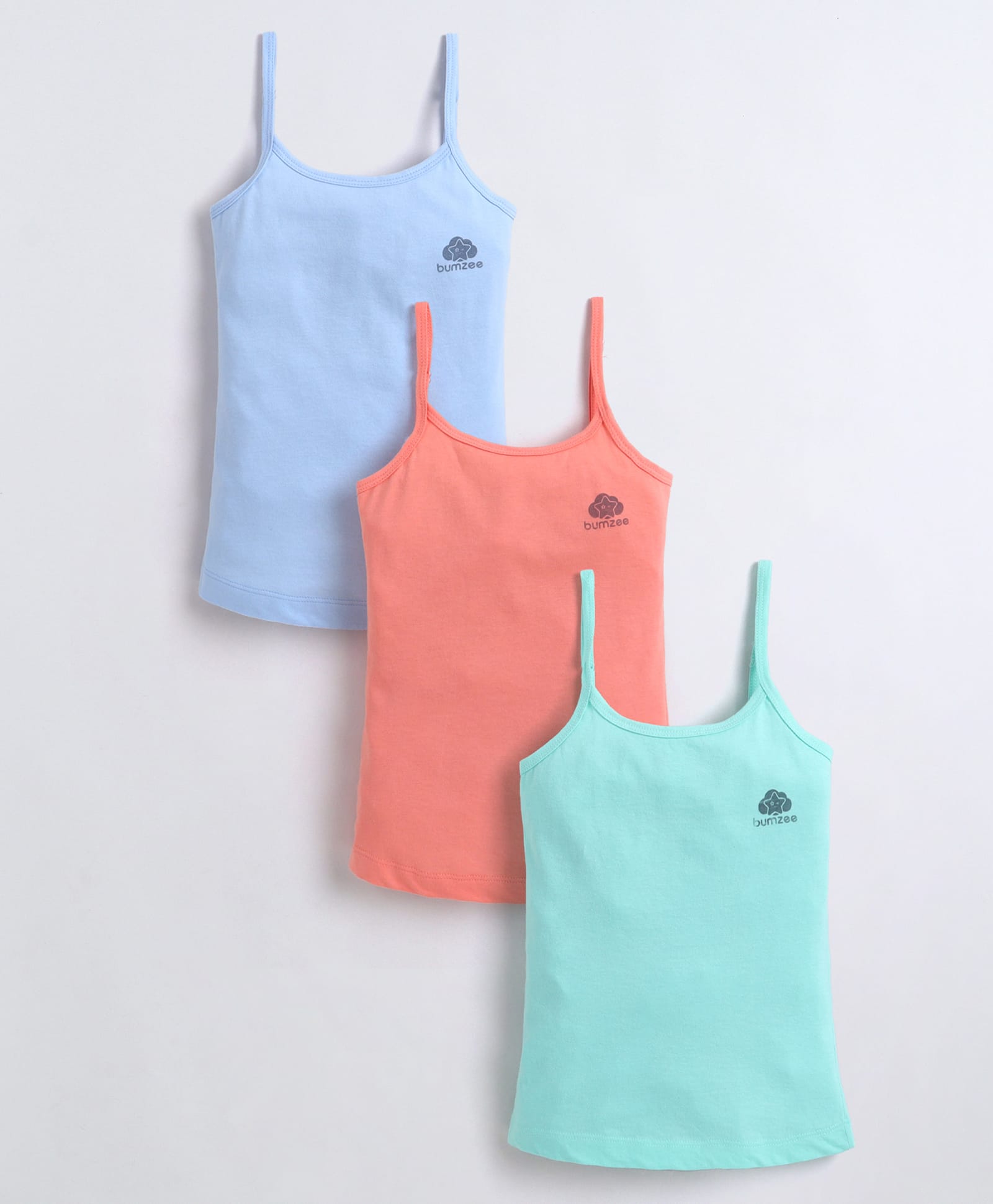 BUMZEE Cotton Knit Sleeveless Solid Color Camisole Slips Pack Of 3 - Light Blue & Mint-picture-4