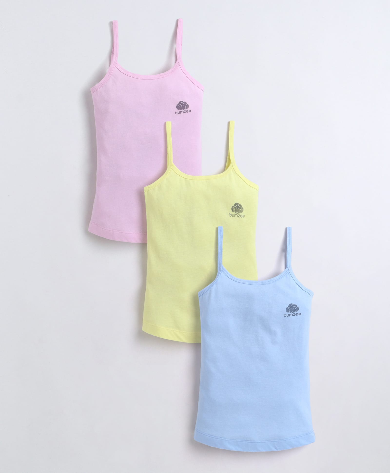 BUMZEE Cotton Knit Sleeveless Solid Color Camisole Slips Pack Of 3 - Yellow & Light Blue-picture-26