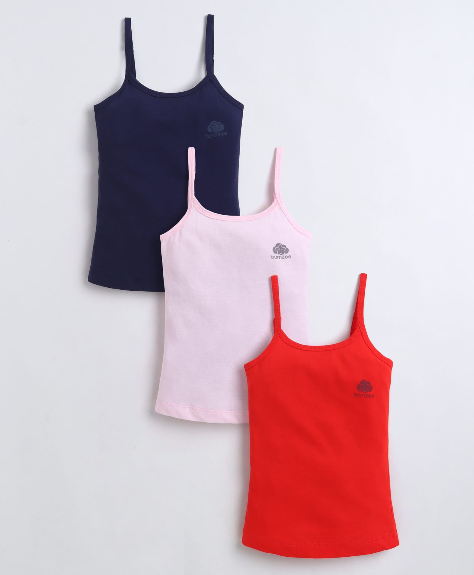 BUMZEE Cotton Knit Sleeveless Solid Color Camisole Slips Pack Of 3 - Red & Pink-image-38