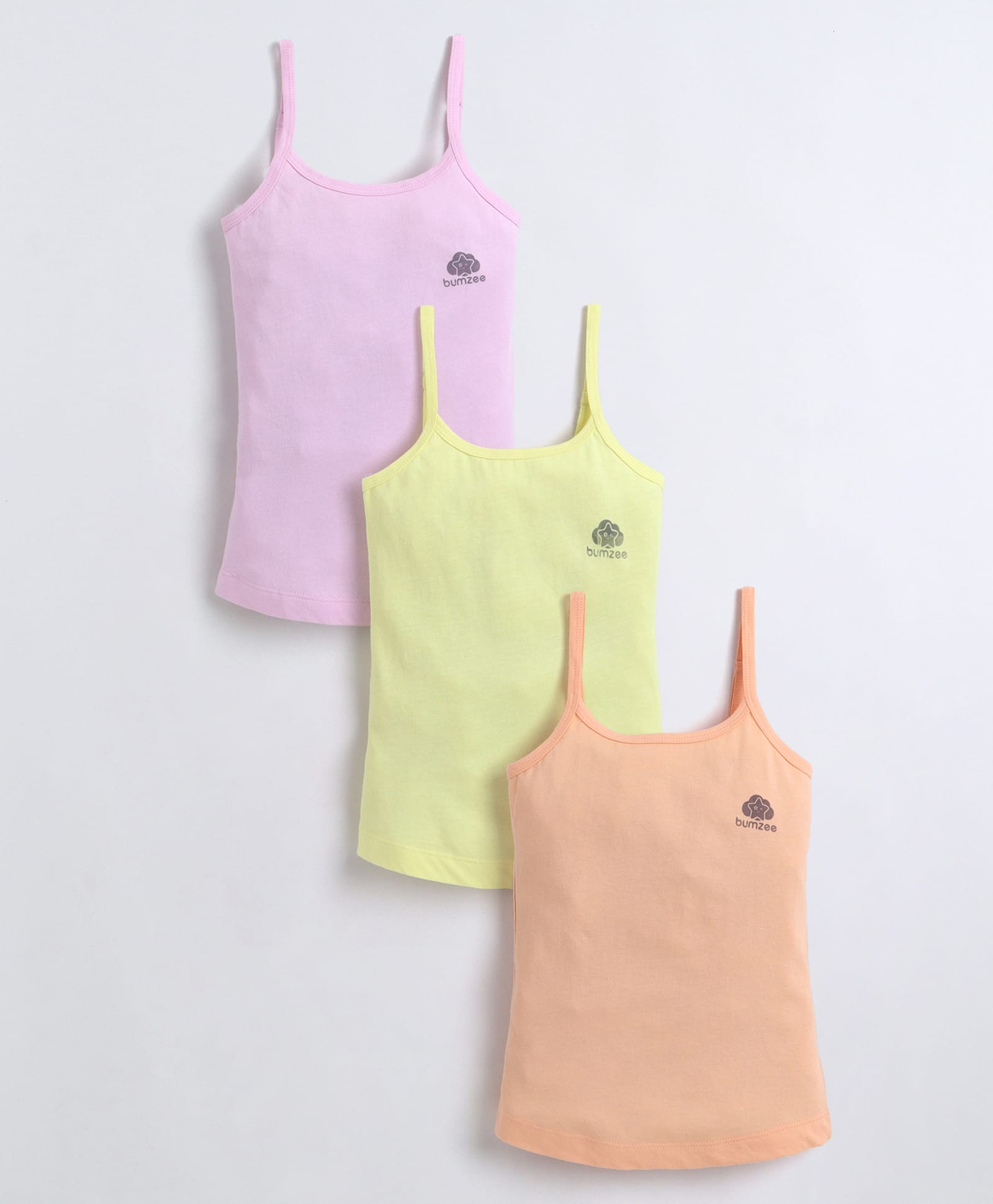 BUMZEE Cotton Knit Sleeveless Solid Color Camisole Slips Pack Of 3 - Yellow & Lavender-picture-17