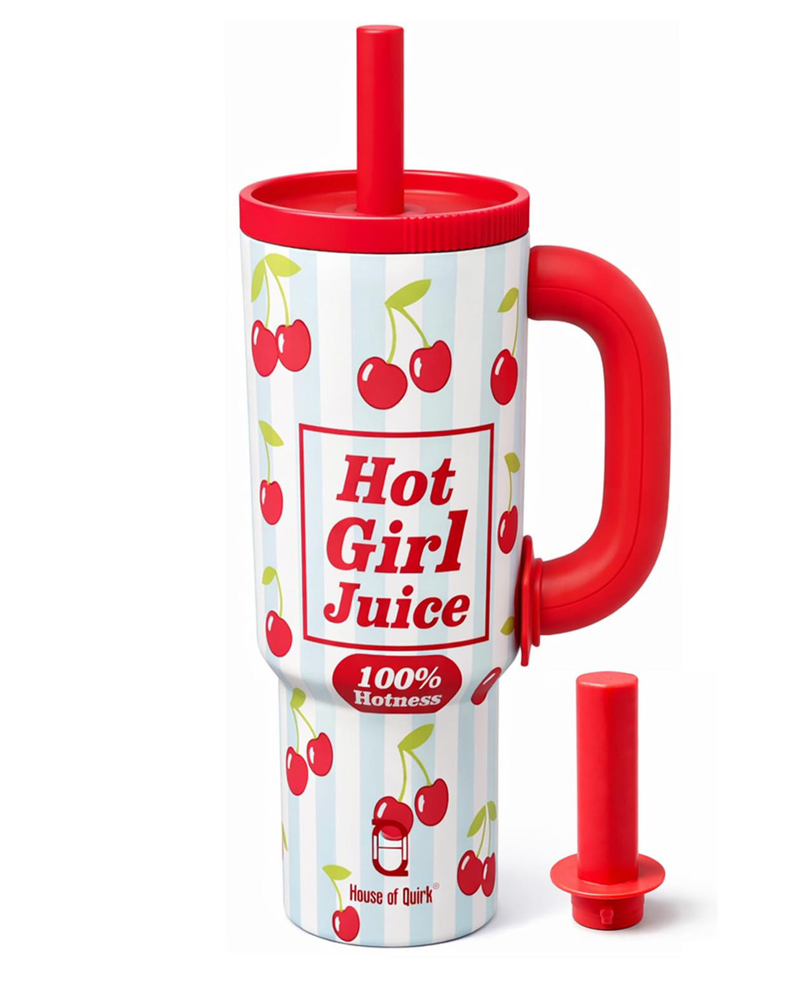House of Quirk 1200ml Stainless Steel Tumbler with Handle, Straw & Straw Cap Leakproof Water Bottle Large Capacity Travel Mug - Cherry Pop-picture-38