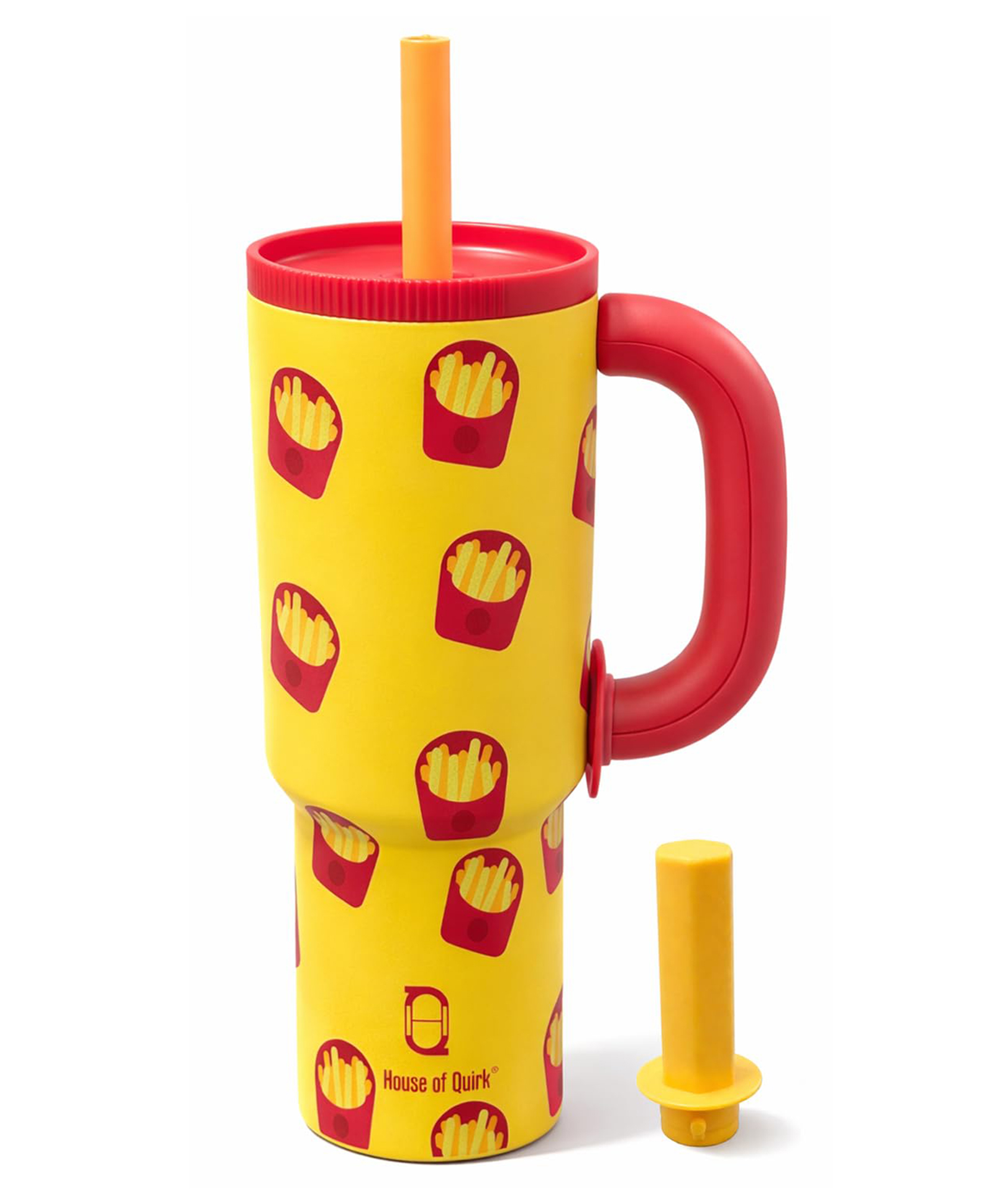 House of Quirk 1200ml Stainless Steel Tumbler with Handle, Straw & Straw Cap Leakproof Water Bottle Large Capacity Travel Mug - Yellow-picture-25