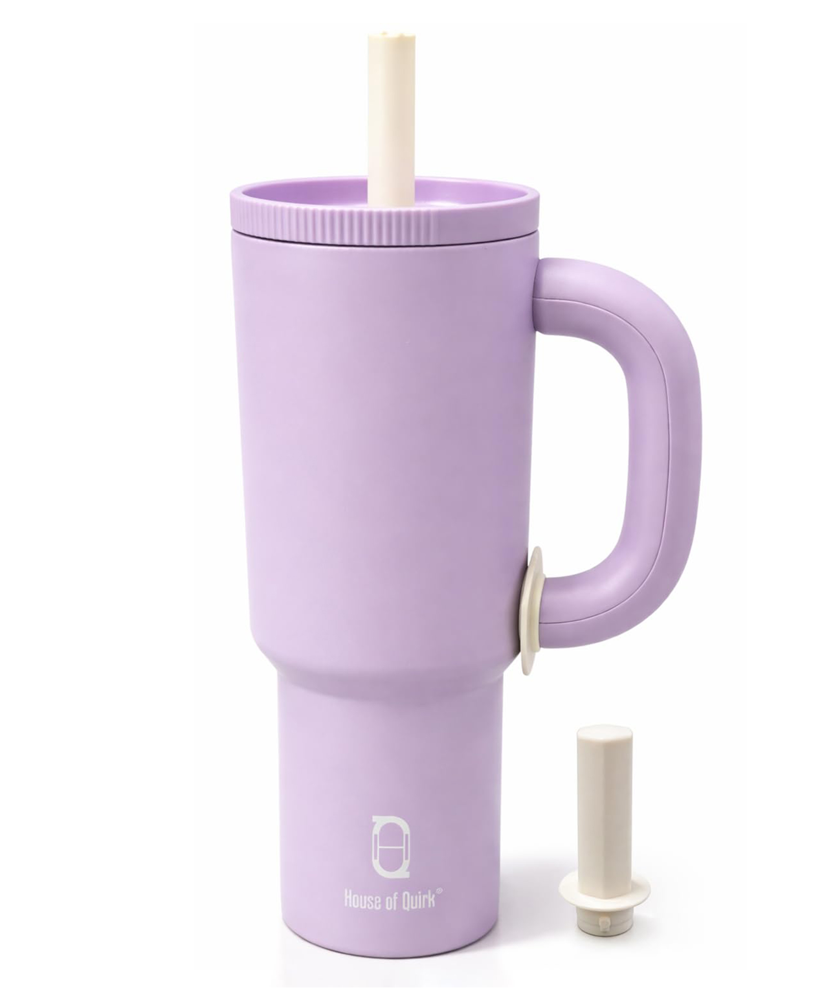 House of Quirk 1200ml Stainless Steel Tumbler with Handle, Straw & Straw Cap Leakproof Water Bottle Large Capacity Travel Mug - Purple-image-3