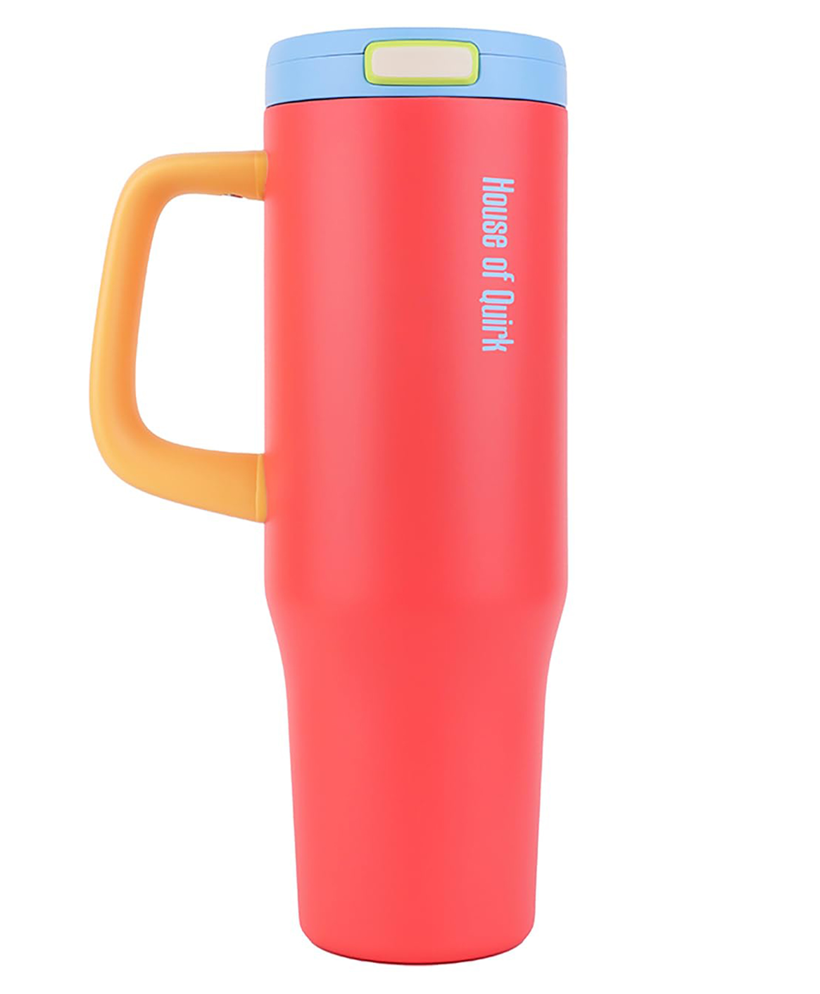 house of quirk 1200 ml stainless steel tumbler with handle & pop-up lid, leakproof travel cup, fits car cup holder - pink