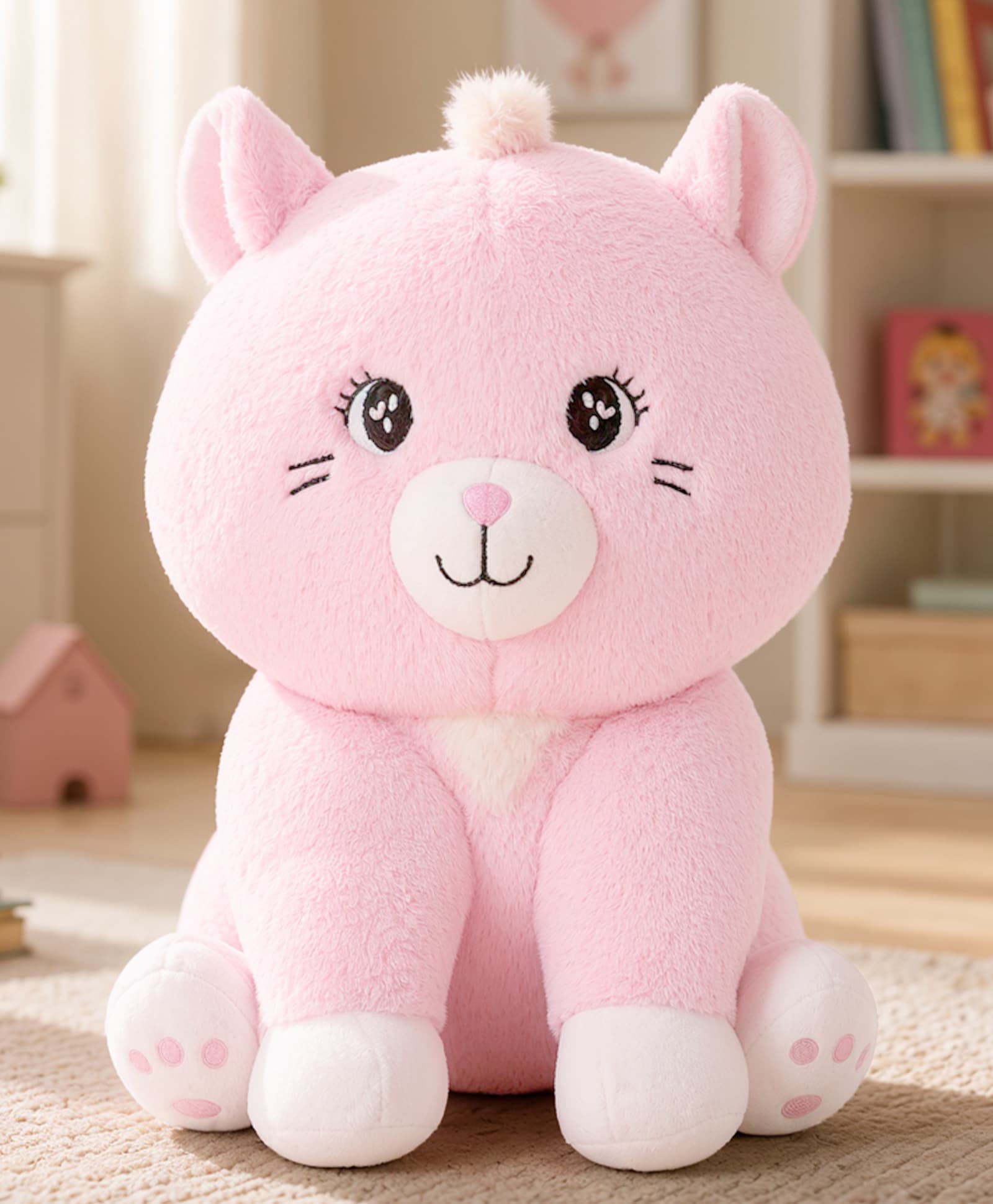 Bonfino Plush Cat Soft Toy 30 cm - Pink| Ultra Soft & Cuddly|Plush Snuggle Companion| Lightweight & Travel Friendly| BIS Certified| Ideal Gift for Babies & Kids| Home & Car Decor-picture-26