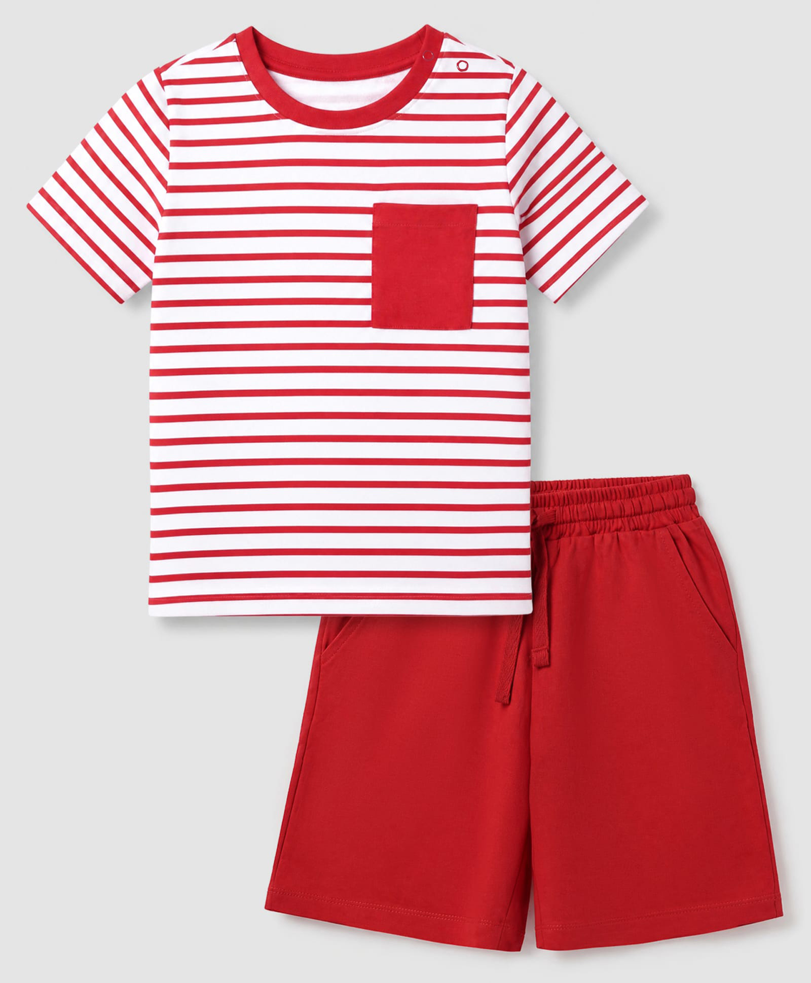 Honeyhap Premium 100% Cotton Knit Half Sleeves Striped T-Shirt & Shorts Night Suit with Bio Finish - Red-picture-44