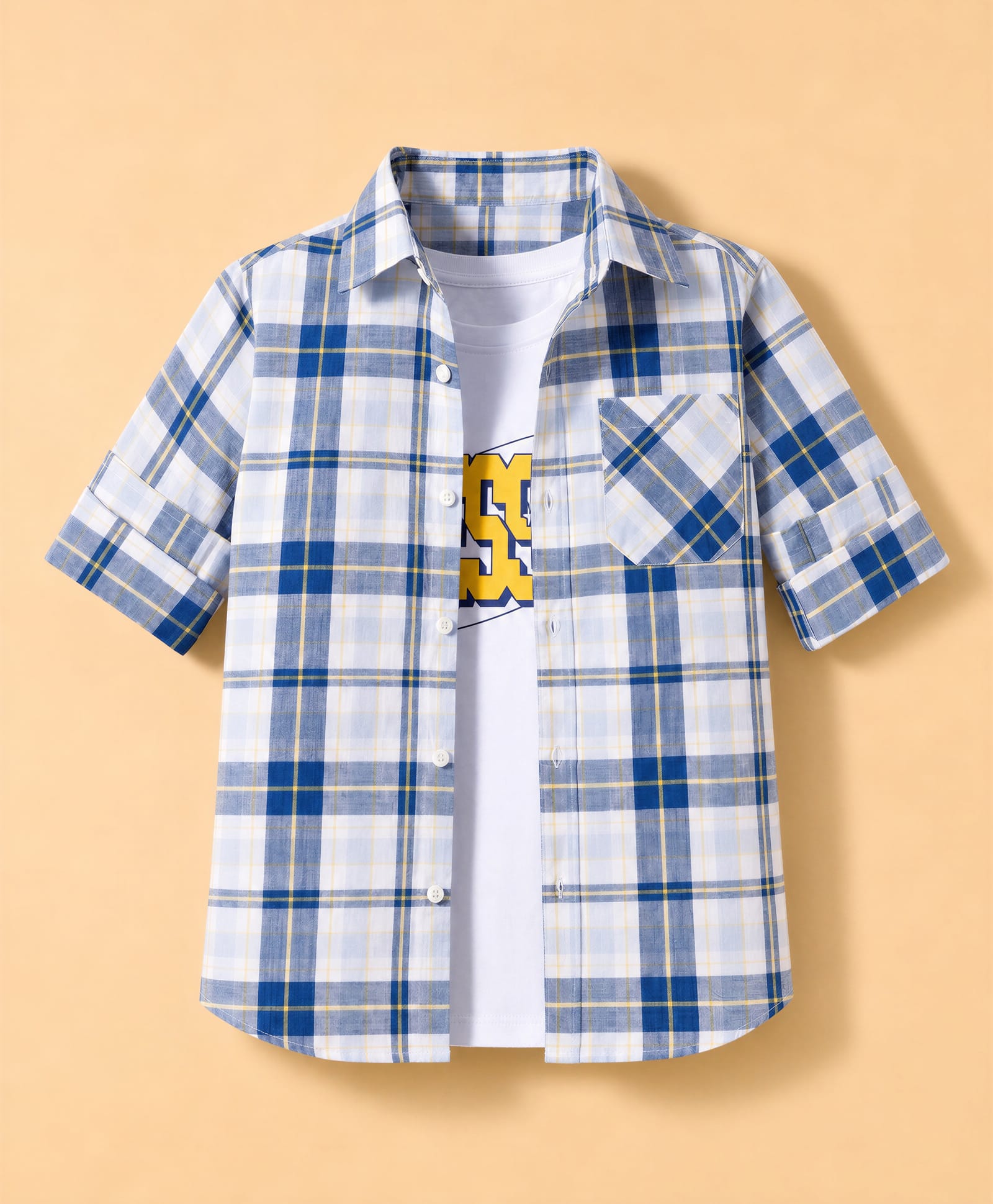 Pine Kids Cotton Woven Checks Twofer Shirt with Full Sleeves - Blue-picture-18